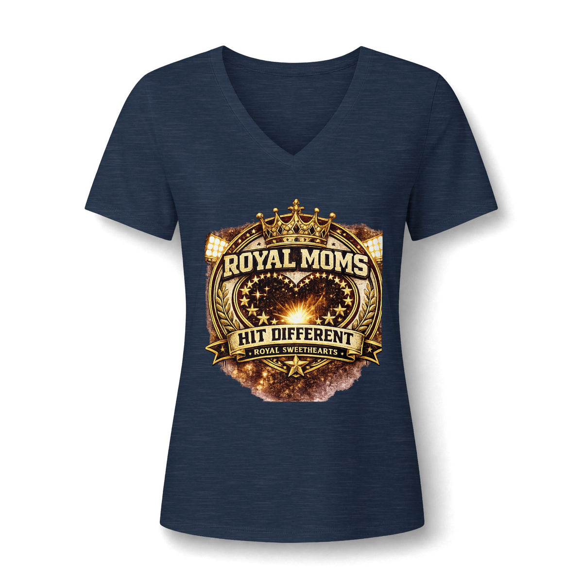 Royal Moms V-Neck Tee — "Royal Moms Hit Different" Graphic Shirt
