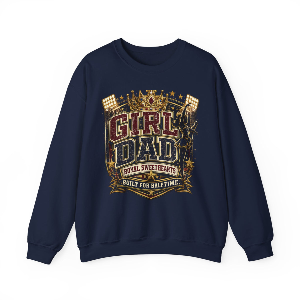 Girl Dad Crewneck Sweatshirt — 'Girl Dad: Royal Sweethearts, Built for Halftime' Vintage Football Design
