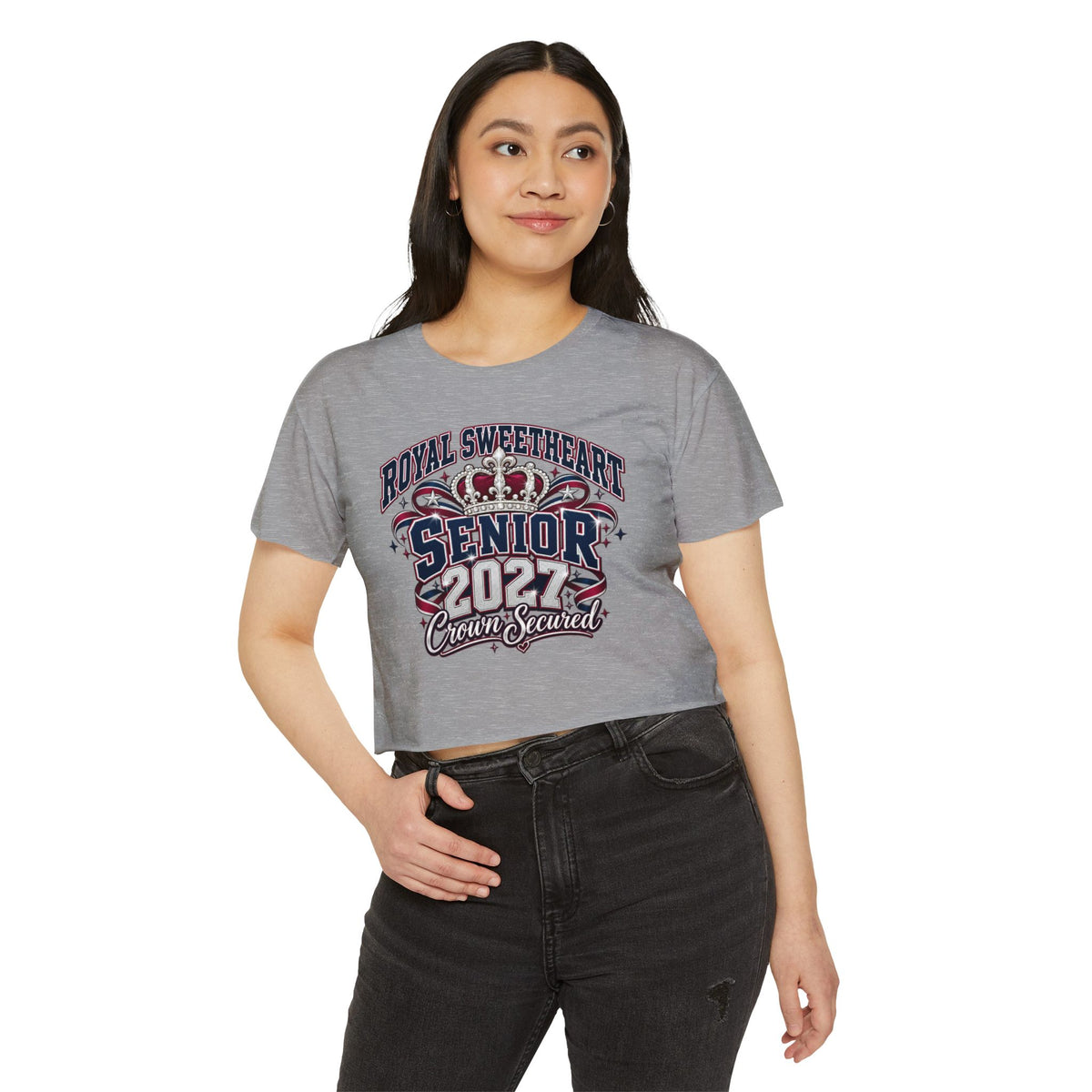Senior 2027 Crown Sealed Crop Top – Royal Sweetheart Graduation Tee