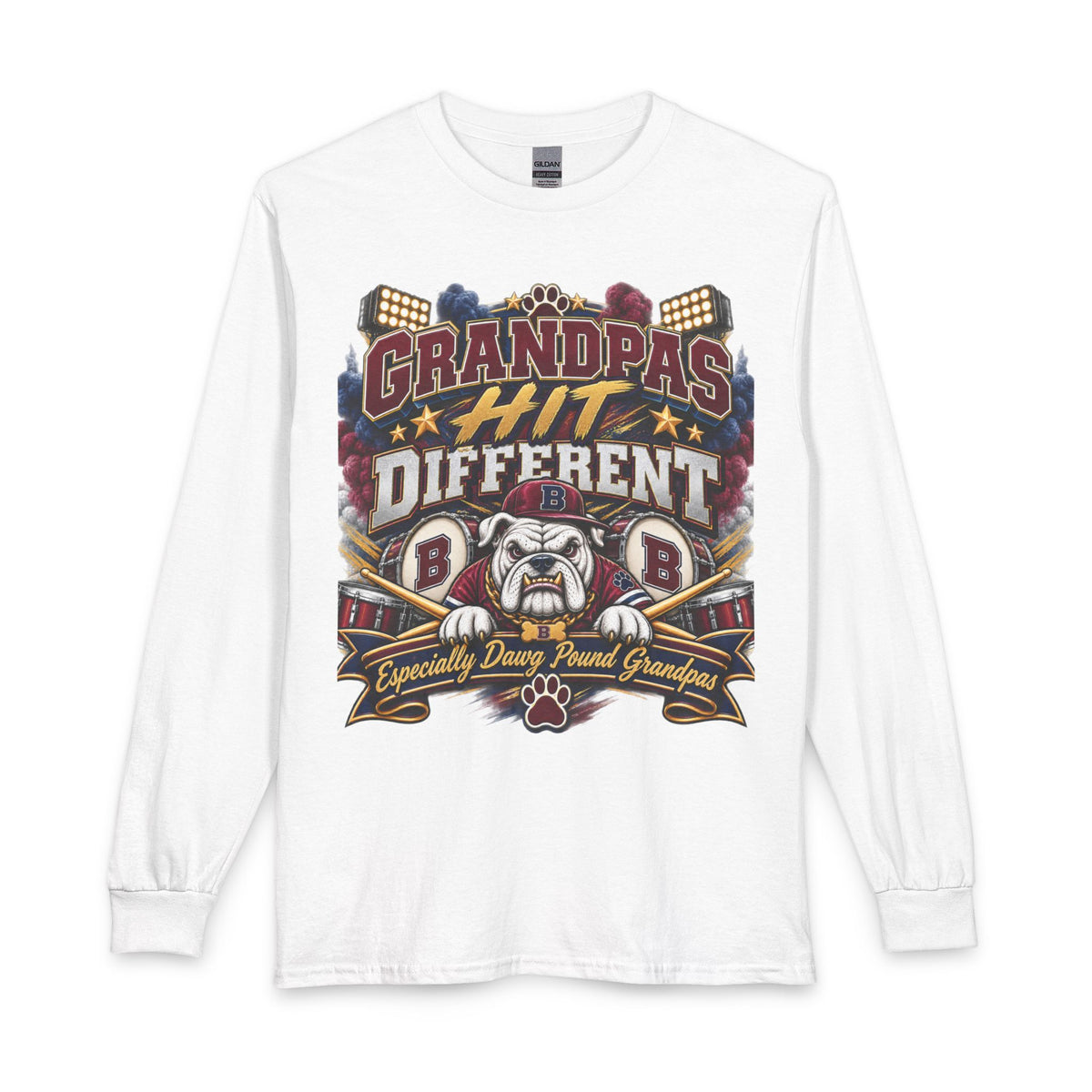 Grandpas Hit Different Long Sleeve Tee — "Especially Daring Proud Grandpas" Patriotic Bulldog Design