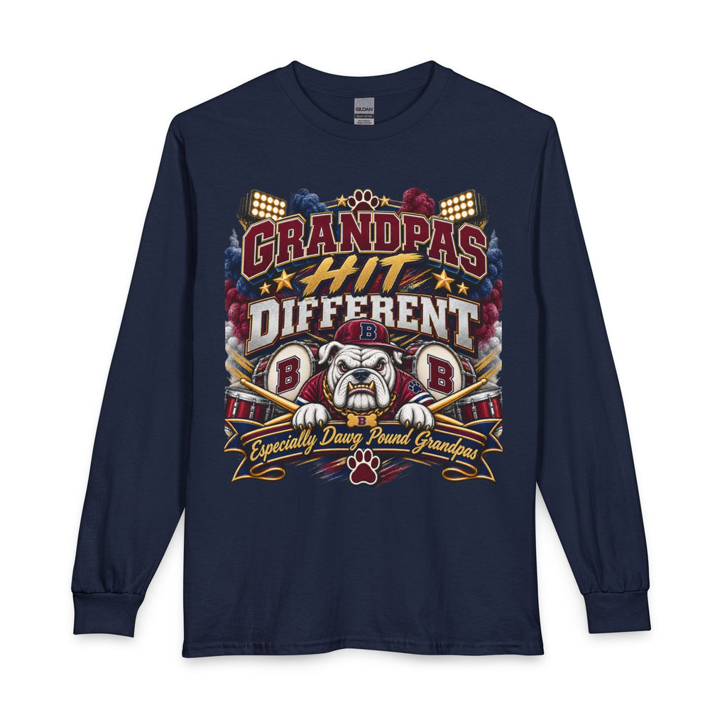 Grandpas Hit Different Long Sleeve Tee — "Especially Daring Proud Grandpas" Patriotic Bulldog Design