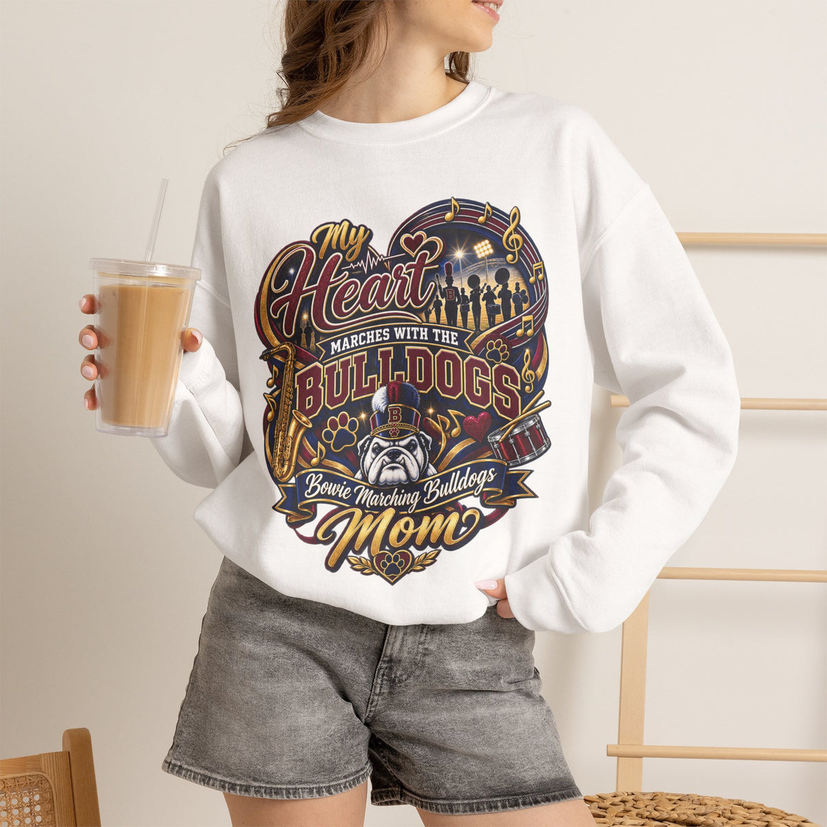 Bulldogs Mom Crewneck Sweatshirt — “My Heart Marches With The Bulldogs” Fan Pullover