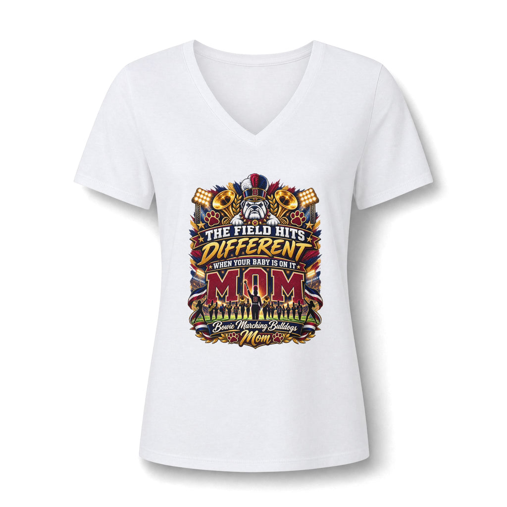 Soft V‑Neck Tee — "The Field Hits Different" Mom Baseball T‑Shirt