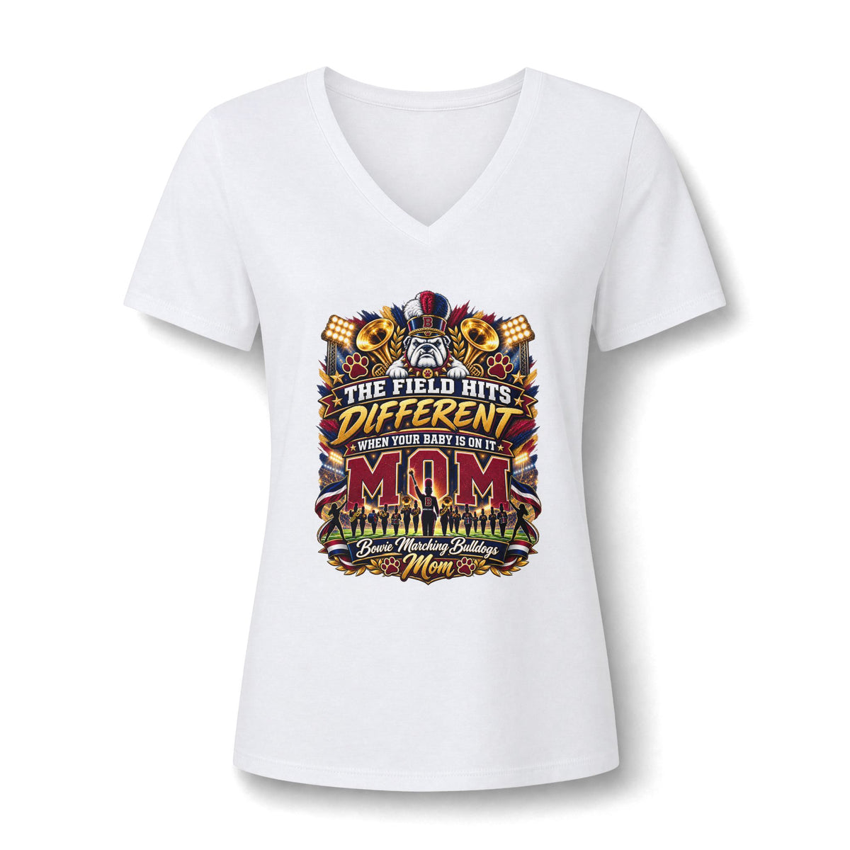 Soft V‑Neck Tee — "The Field Hits Different" Mom Baseball T‑Shirt