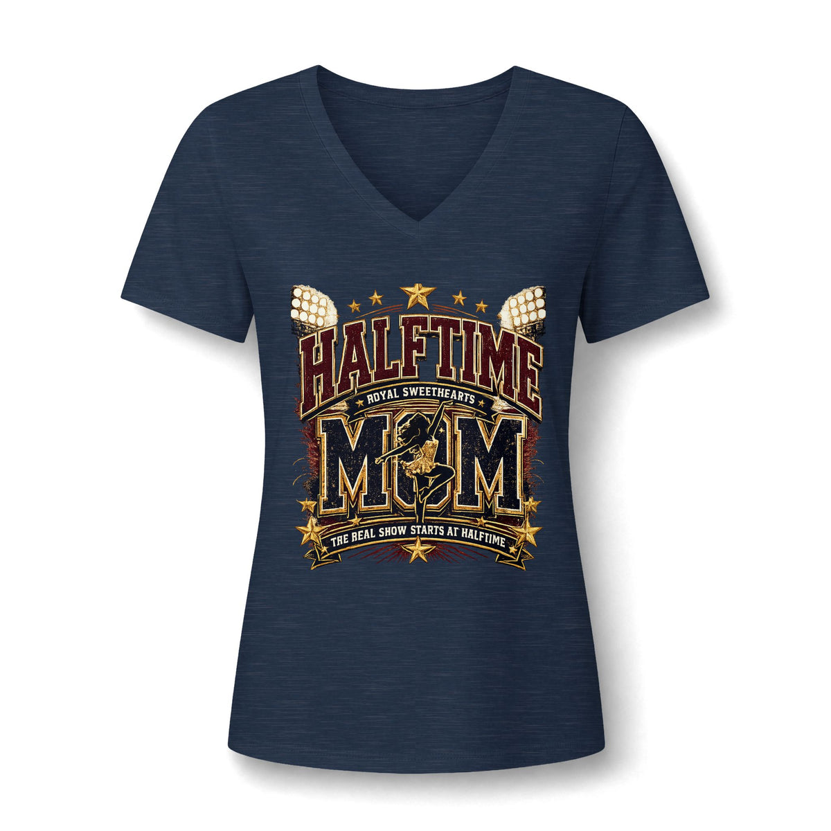Halftime Mom V-Neck Tee — Football Mom Shirt, Game Day Spirit