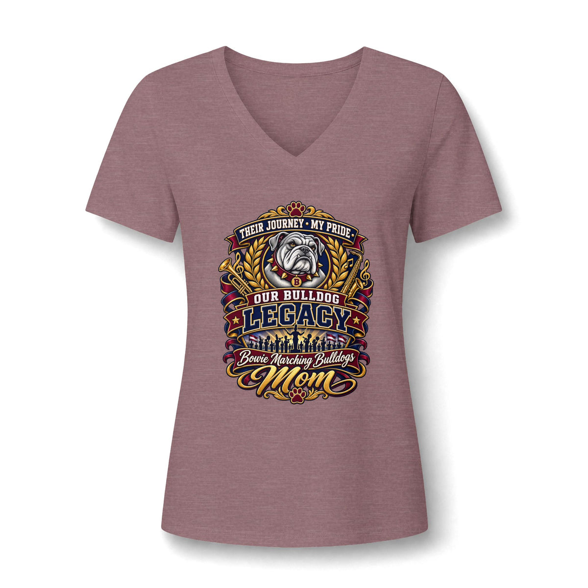 Bulldog Mom V-Neck Tee — "Our Bulldog Legacy" Graphic Women's Shirt