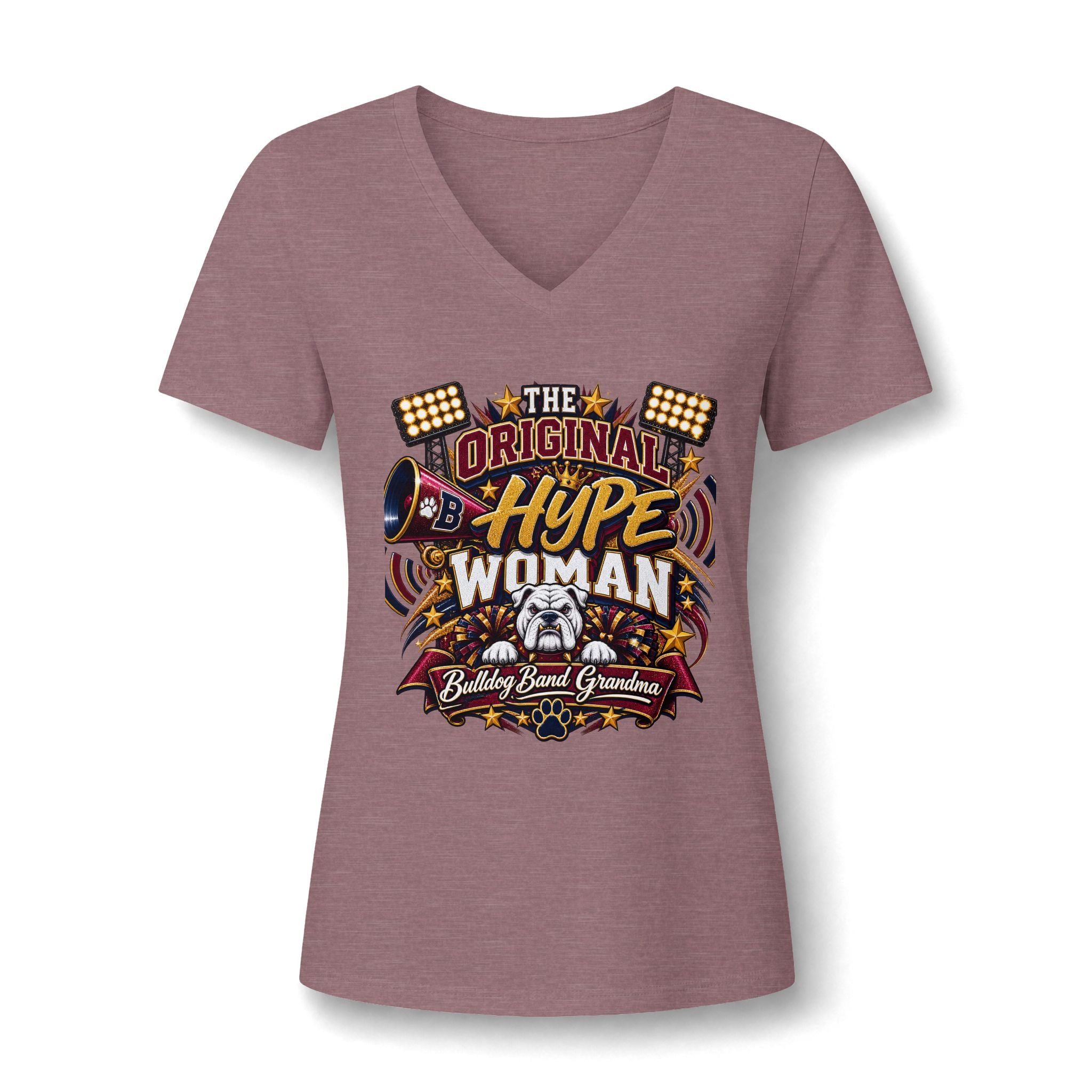 V-Neck Tee - "The Original Hype Woman" Bowling & Band Grandma Graphic