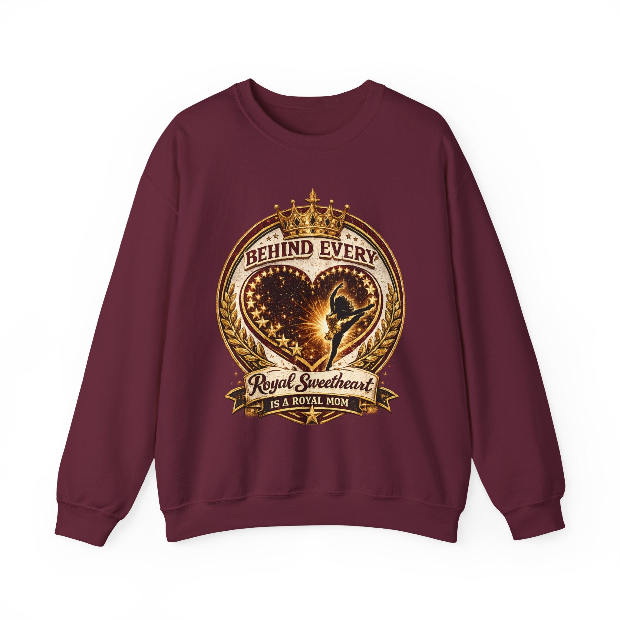 Crewneck Sweatshirt — "Behind Every Royal Sweetheart Is A Royal Mom" Vintage Heart Mom Pullover