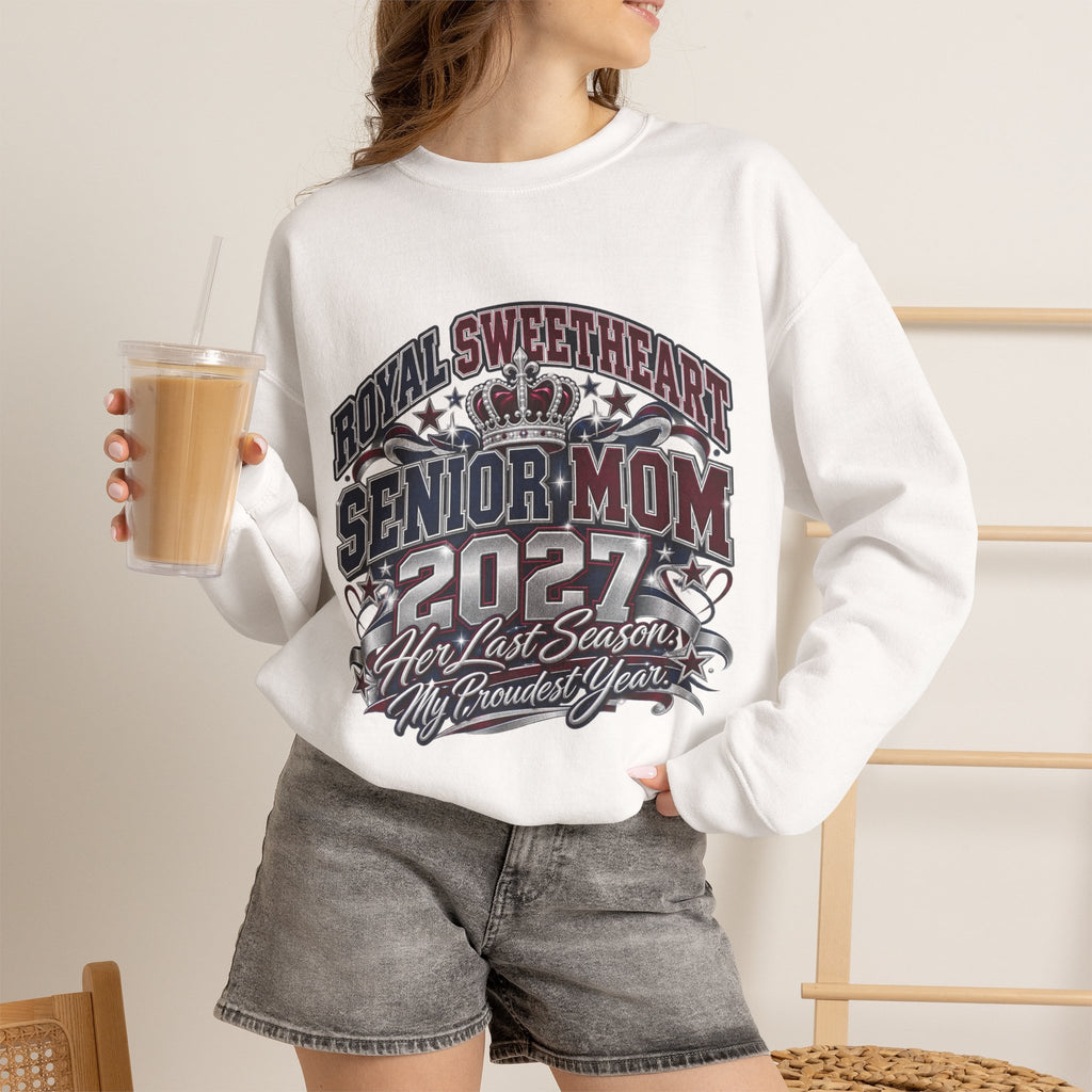 Senior Mom 2027 Crewneck Sweatshirt – "Royal Sweetheart" Graduation Mom Gift