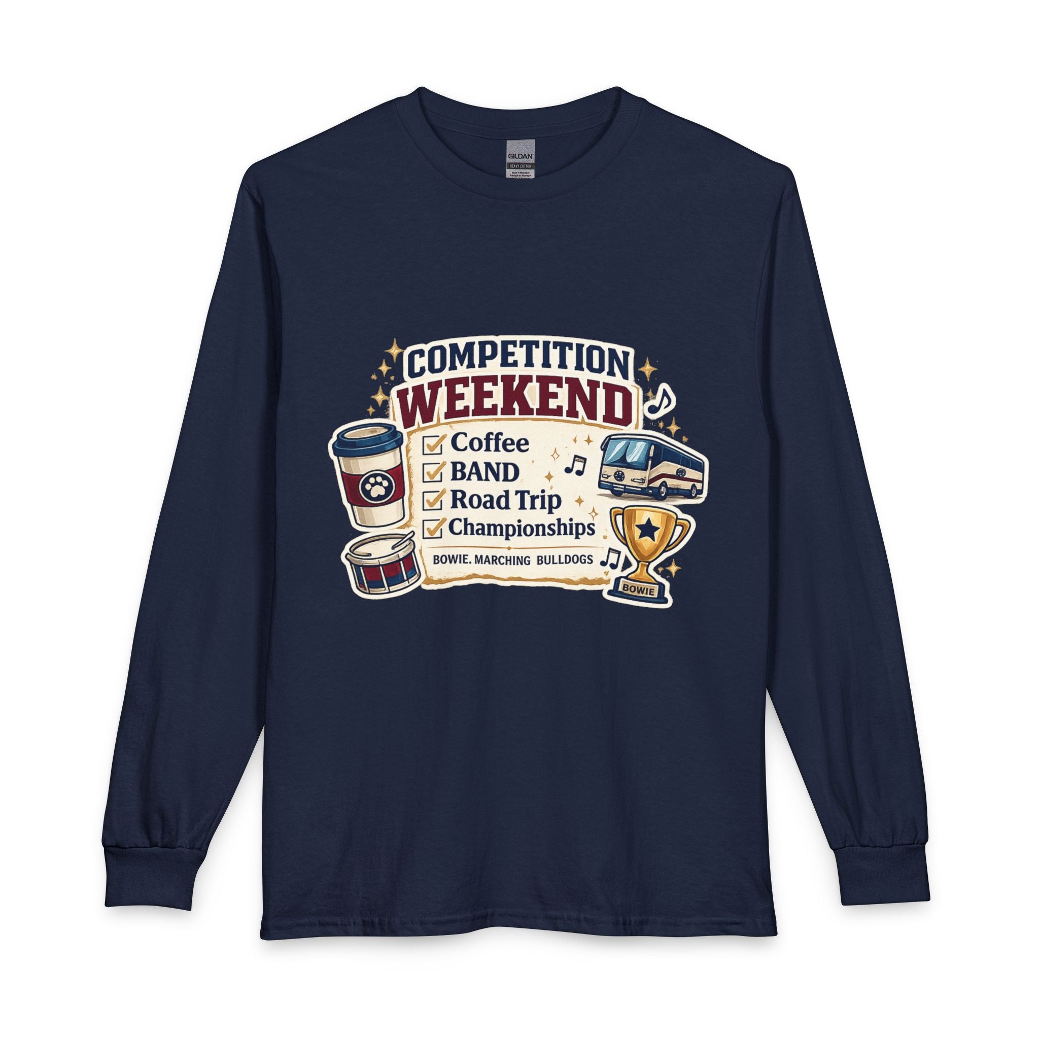 Competition Weekend Long Sleeve Shirt — Coffee • Band • Road Trip • Championships