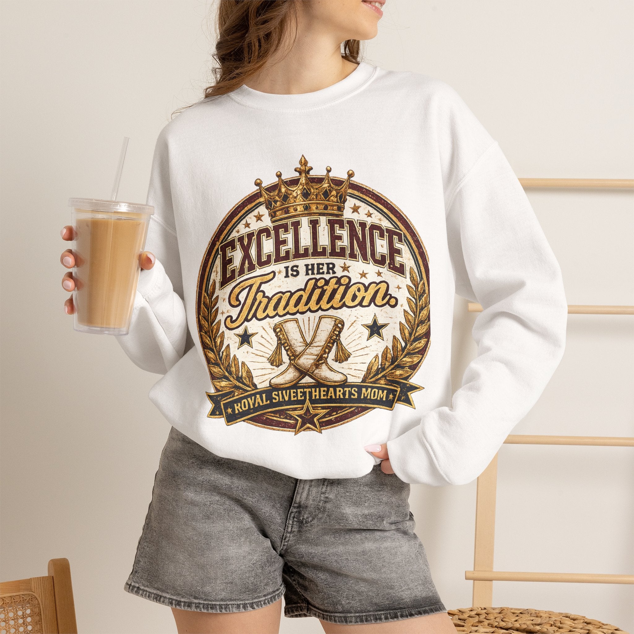 Excellence Is Her Tradition Crewneck Sweatshirt — Royal Sweethearts Mom Graphic