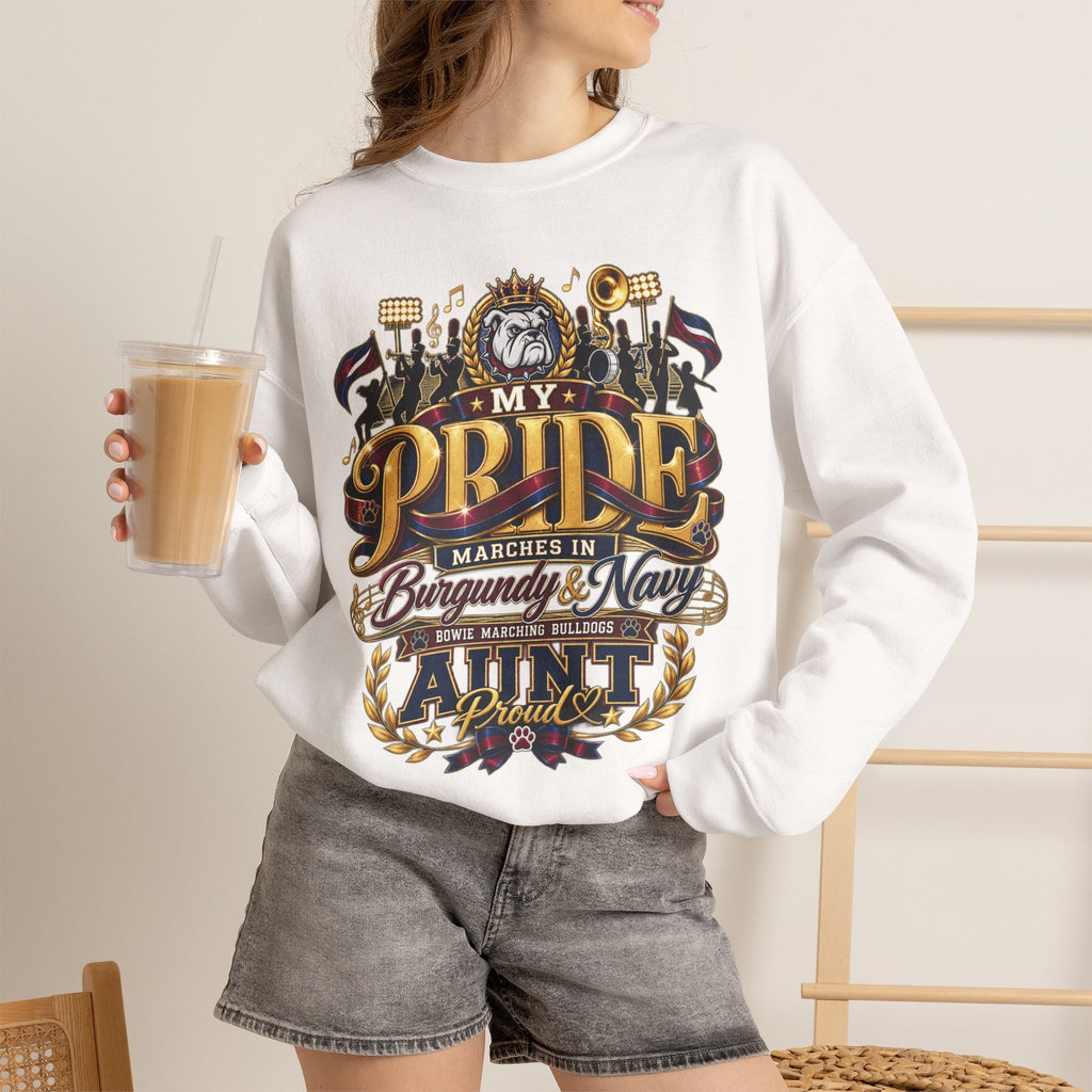 Band Mom Pride Crewneck Sweatshirt — "My Pride Marches in Burgundy & Navy"