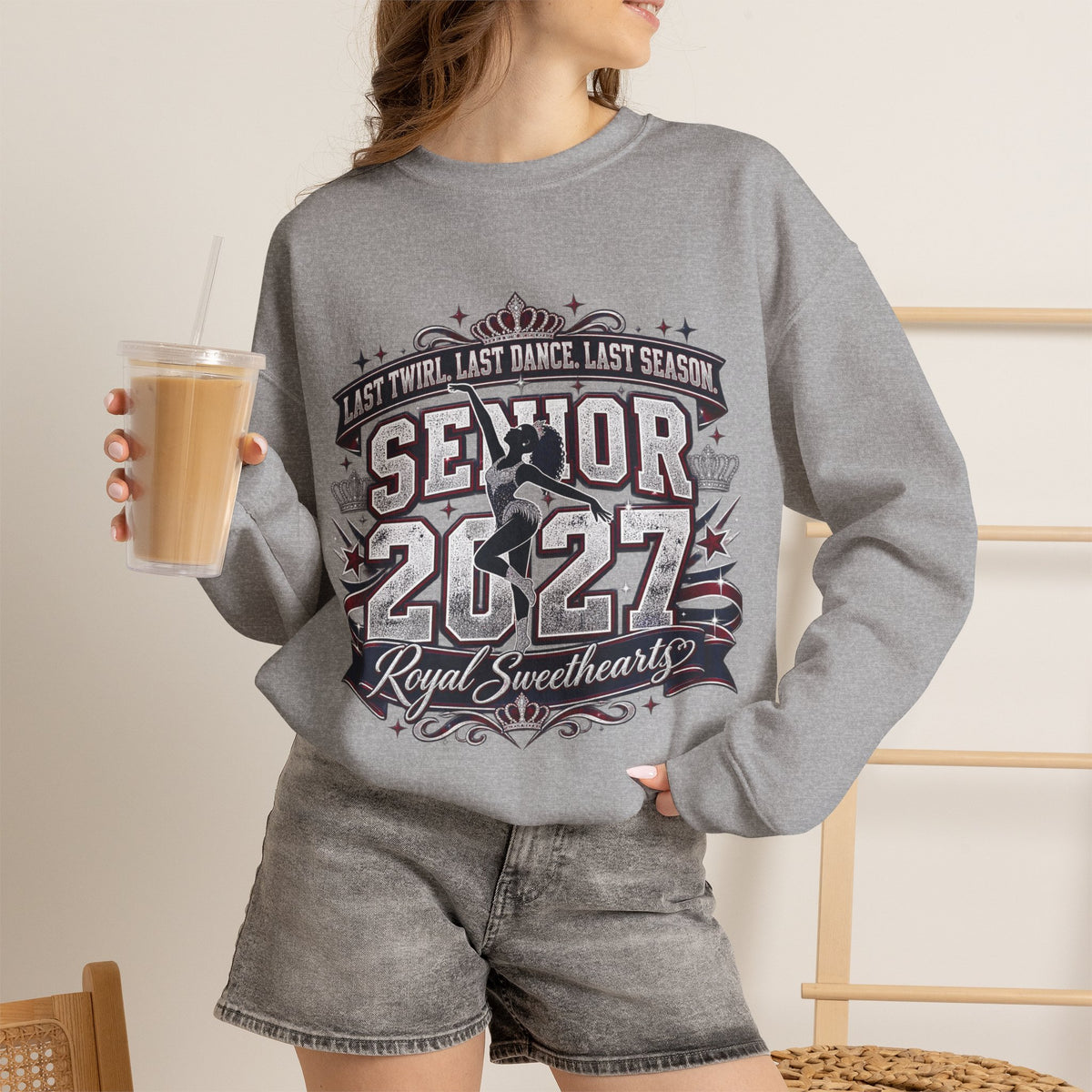 Senior 2027 Crewneck Sweatshirt — "Royal Sweetheart" Dance Senior Design