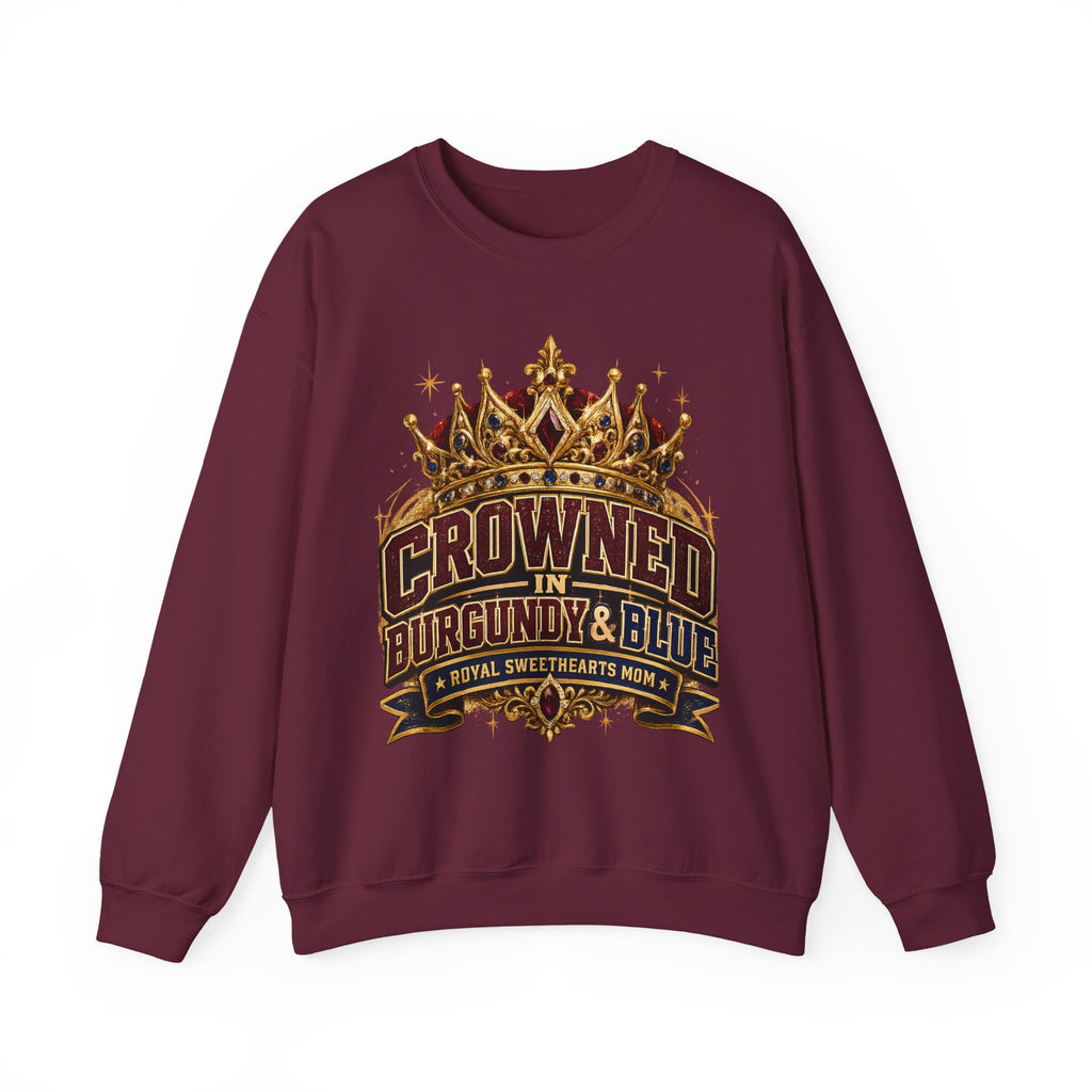 Crowned in Burgundy & Blue Crewneck Sweatshirt — Vintage Royal Crown Graphic