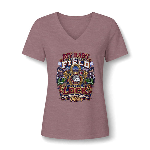 Baseball Mom V-Neck Tee - "My Baby Is Out There On The Field" Graphic Shirt
