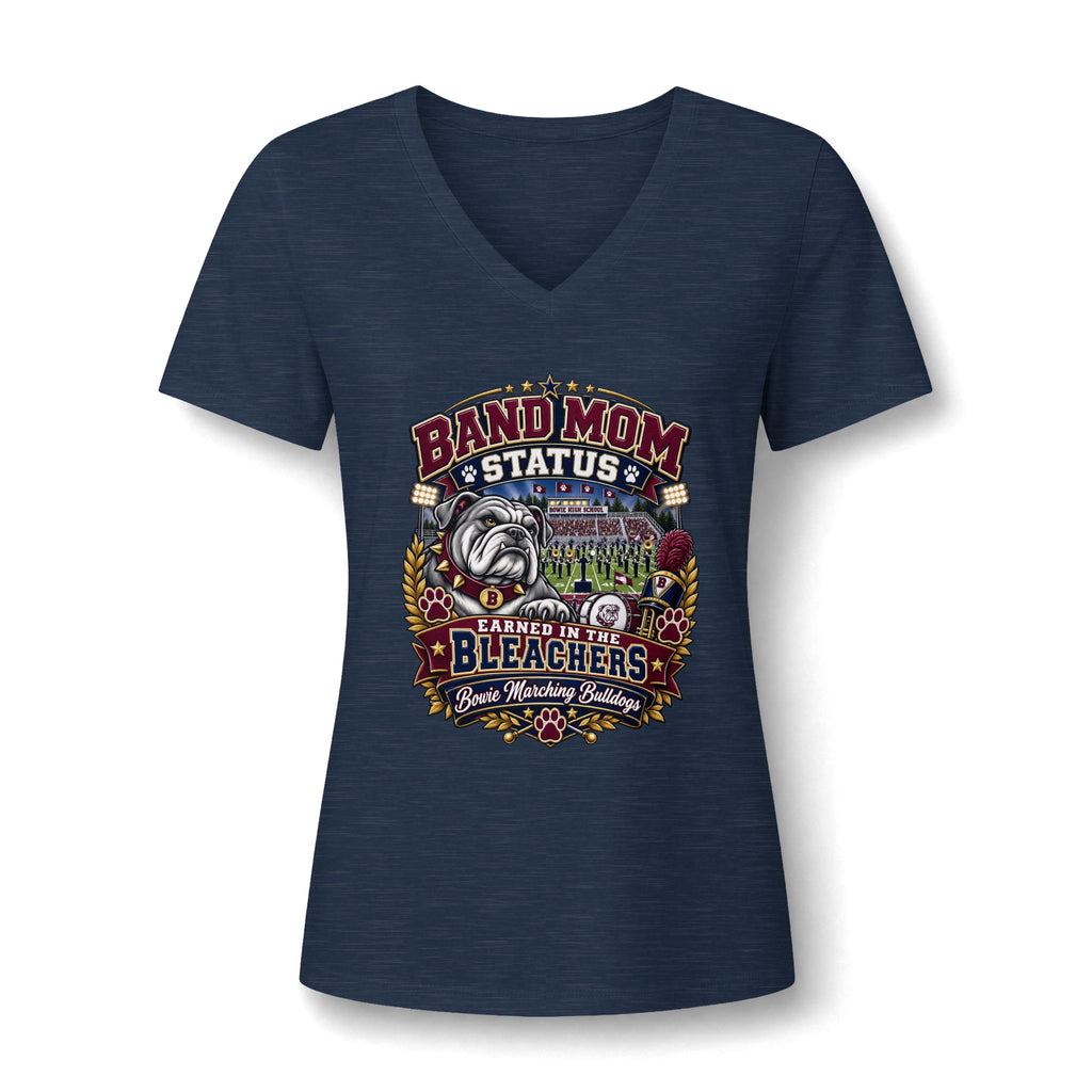 Band Mom V-Neck Tee — "Band Mom Status: Earned in the Stands"