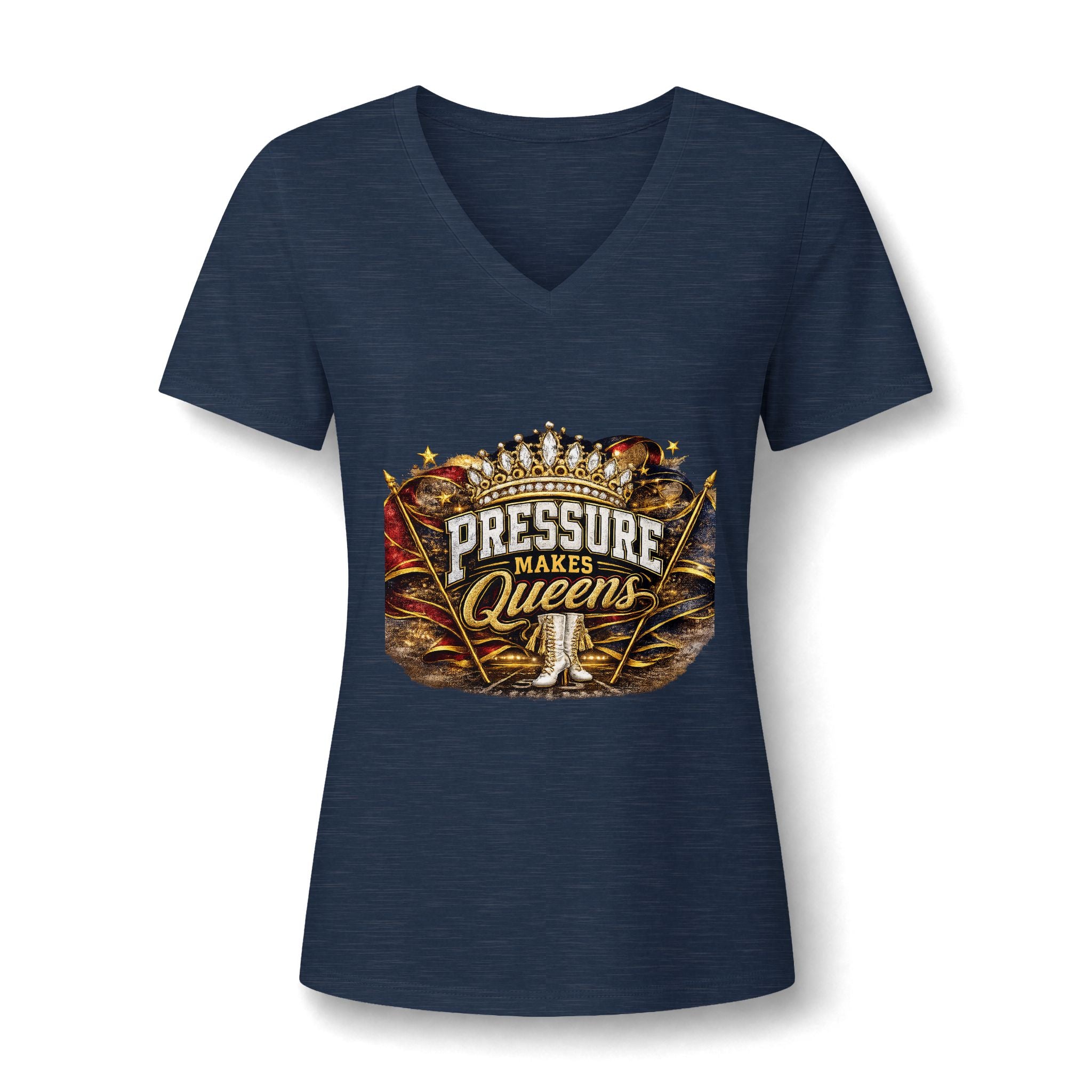 Pressure Makes Queens V‑Neck Tee — Empowering Women's Graphic Shirt