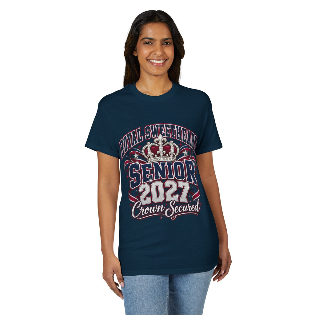 Senior 2027 Crown Secured T-Shirt — Royal Sweetheart Graduation Tee