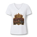 Crowned in Burgundy & Blue V‑Neck Tee — Royal Queen Graphic Shirt