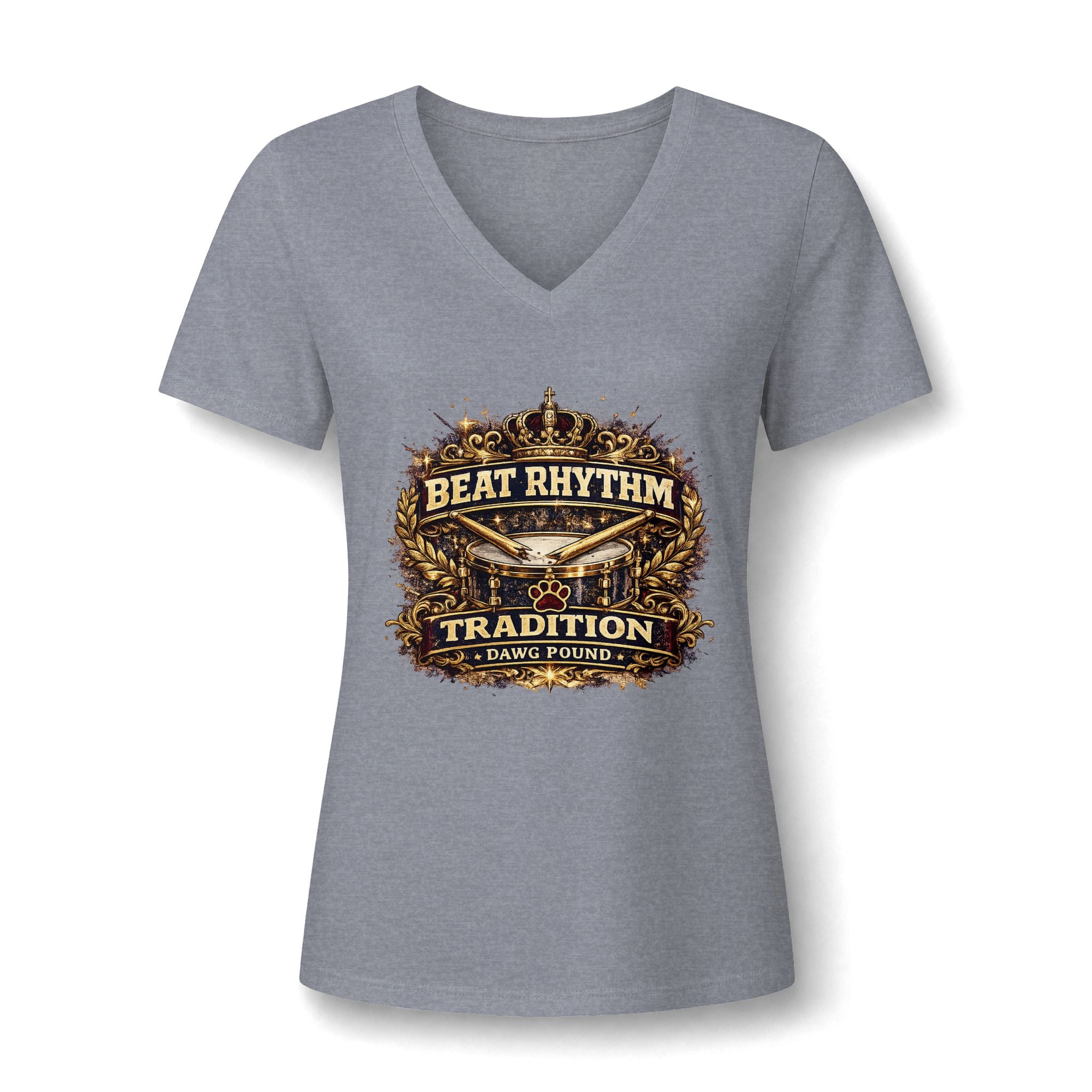 Beat Rhythm Tradition Women's V-Neck Tee — Drumline / Musician Pride Graphic Shirt