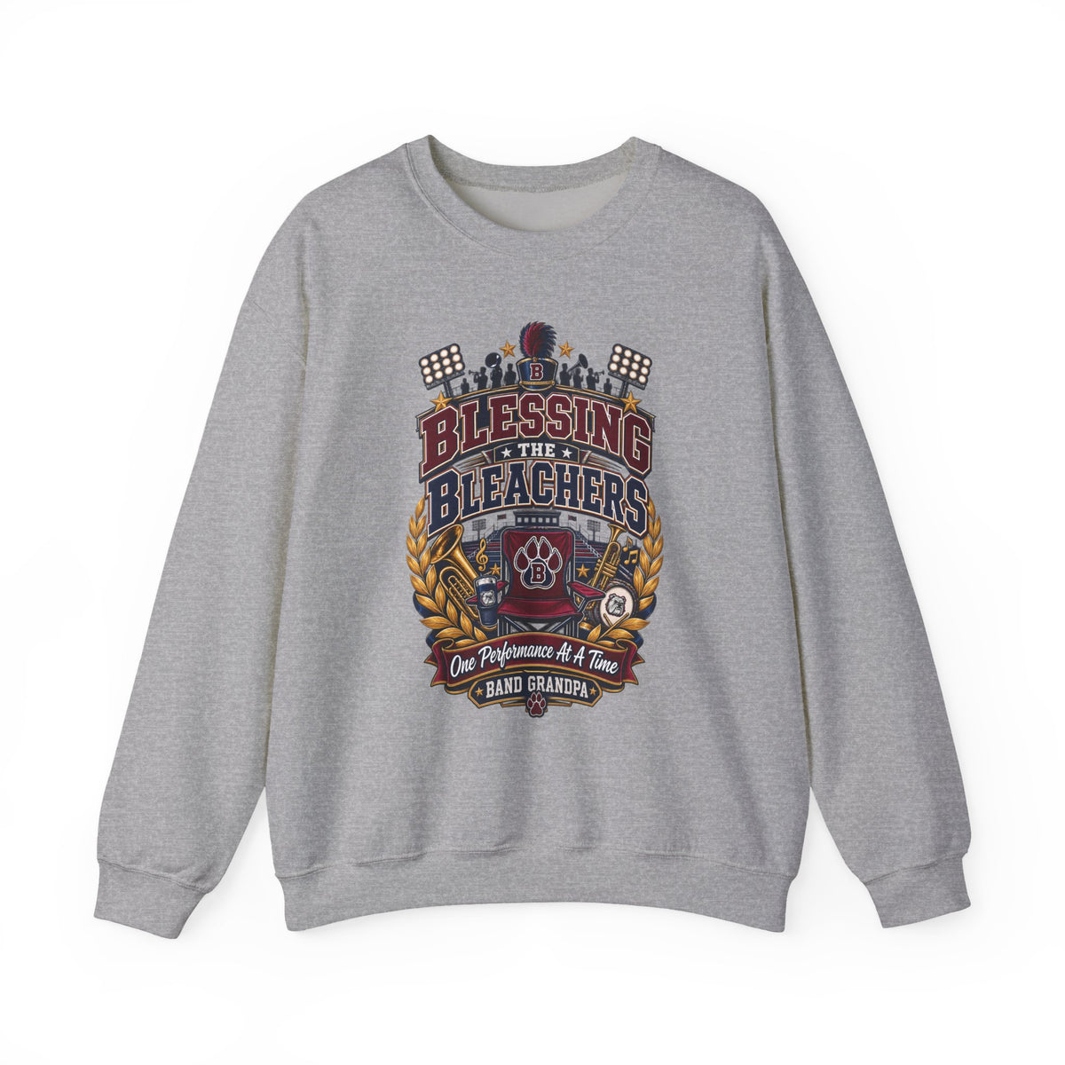 Crewneck Sweatshirt — "Blessing the Stands" High School Band Grandpa Design