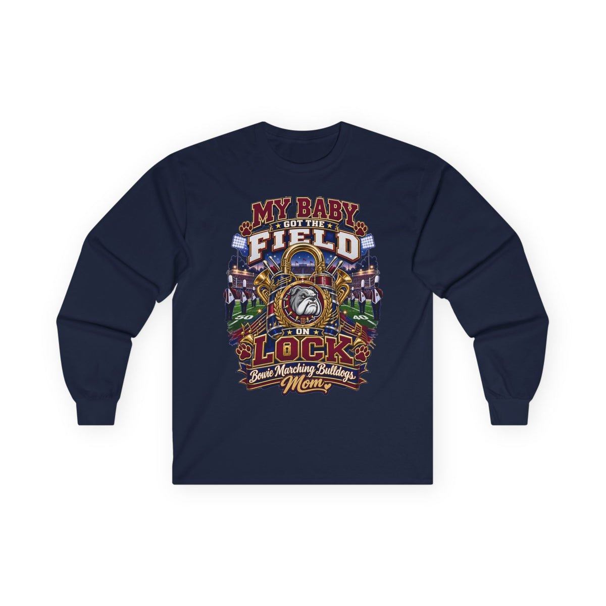 Long Sleeve Tee — “My Baby Left the Field on Lock” Vintage Football Mom Shirt
