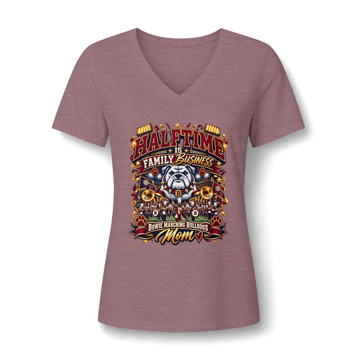Halftime Is Family Business Football Mom V-Neck Tee
