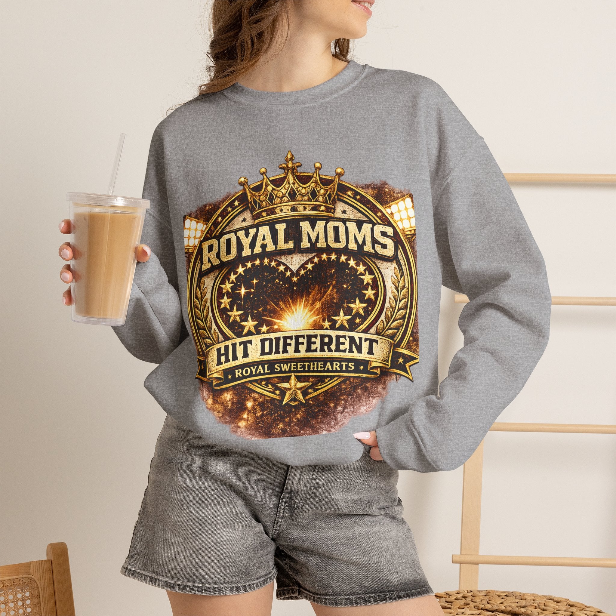 Royal Moms Crewneck Sweatshirt — "Royal Moms Hit Different" Graphic Pullover