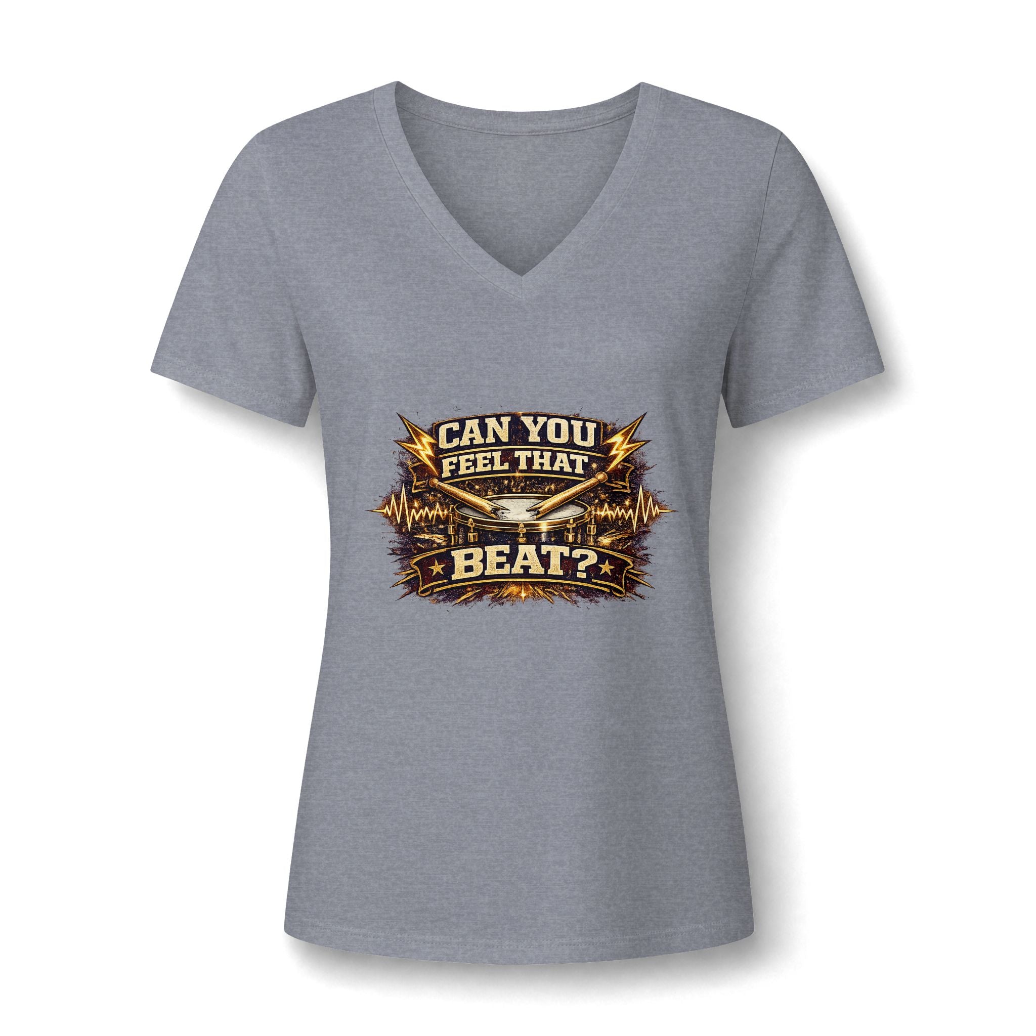 Graphic V-Neck Tee — "Can You Feel That Beat?" Music Festival Shirt for Women