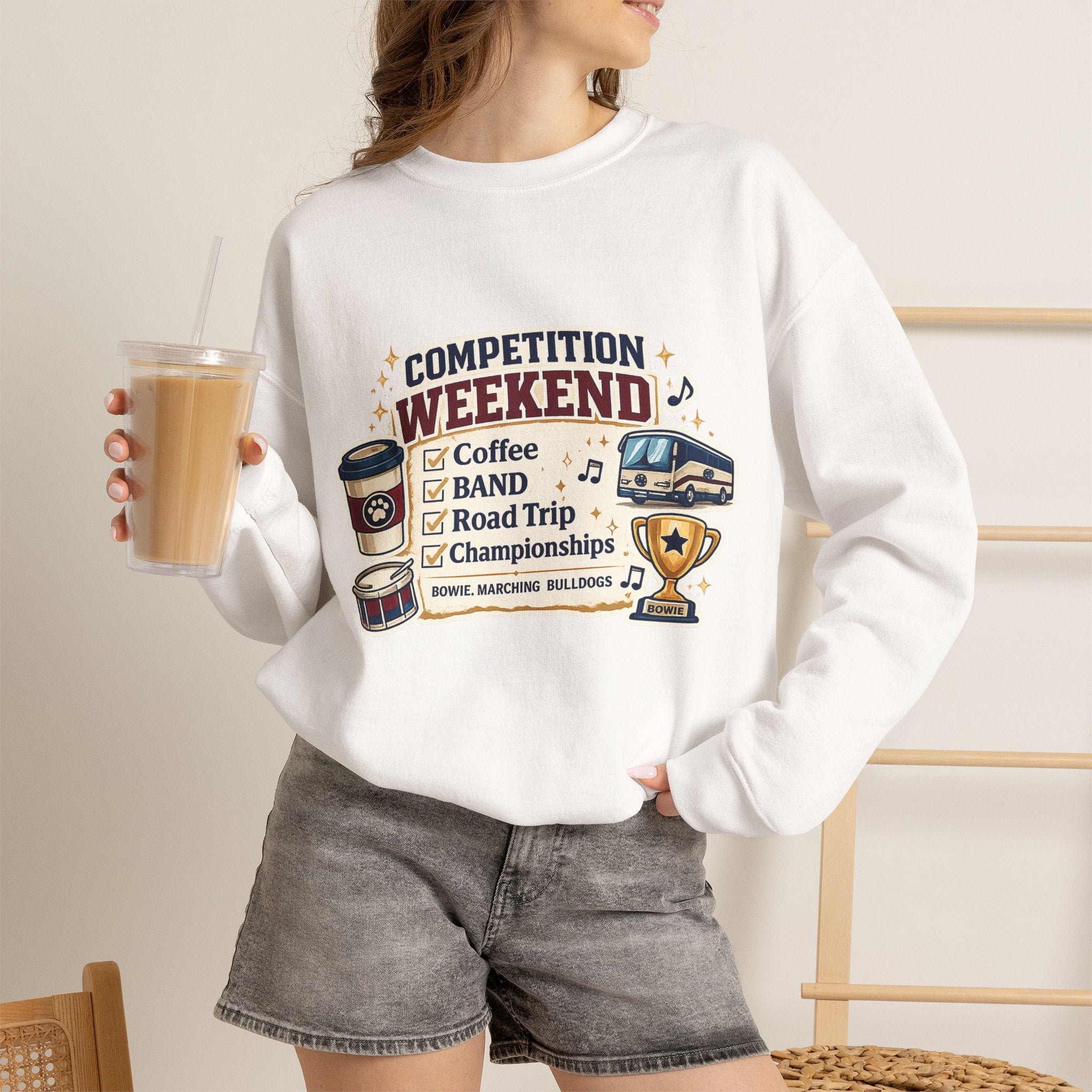 Competition Weekend Crewneck Sweatshirt — Band Road Trip, Coffee & Championships