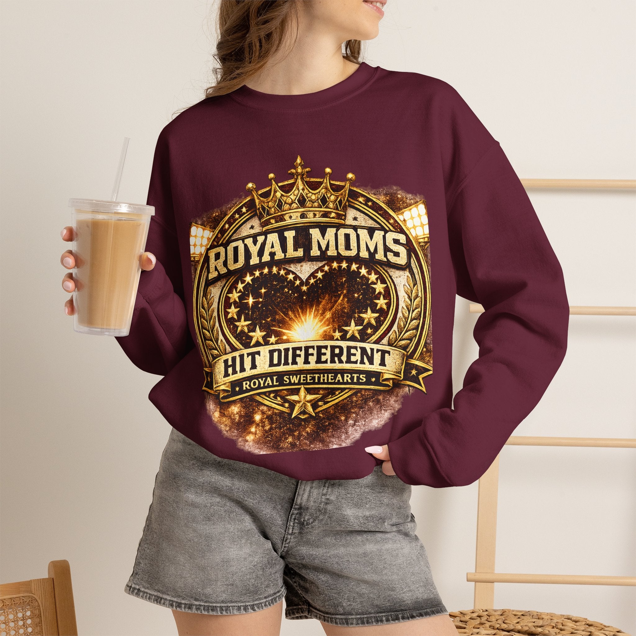 Royal Moms Crewneck Sweatshirt — "Royal Moms Hit Different" Graphic Pullover