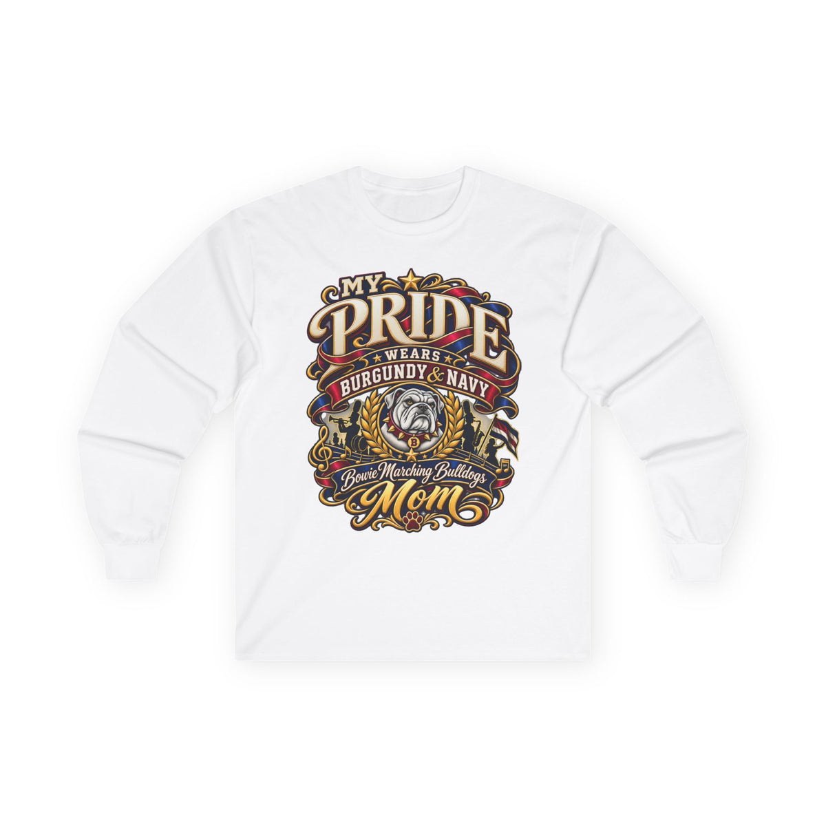 My Pride Wears Burgundy & Navy Mom Long Sleeve Tee