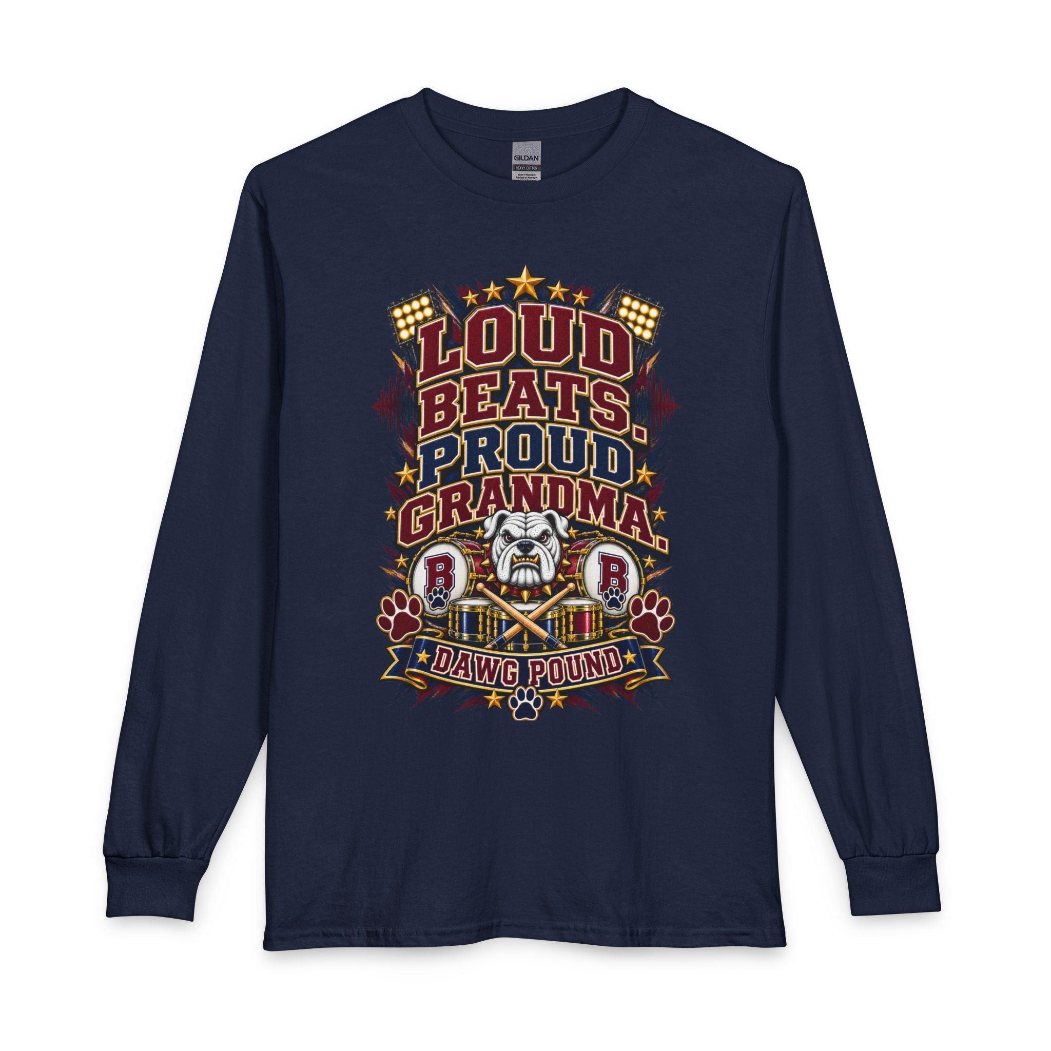 Loud Beats Proud Grandma Long Sleeve Tee — Dawg Pound Bulldog Graphic