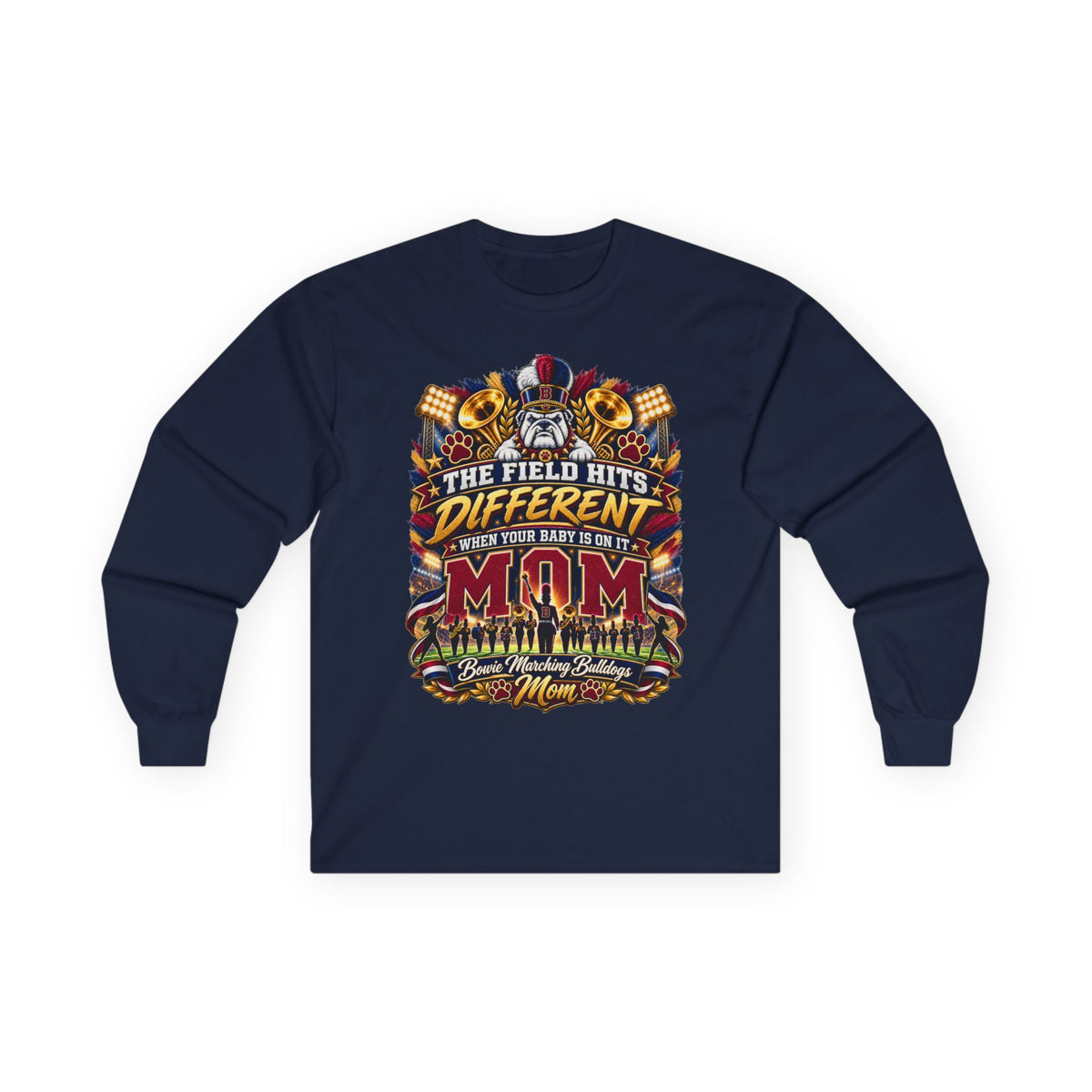 Fishing Mom Long Sleeve Tee – “The Field Hits Different When Your Baby’s On It” Graphic Shirt