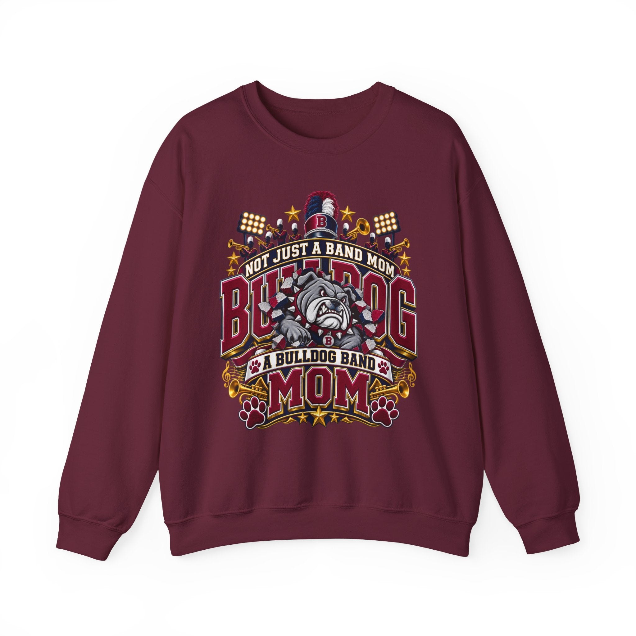 Bulldog Band Mom Crewneck Sweatshirt — "Not Just a Band Mom" Supporter Pullover