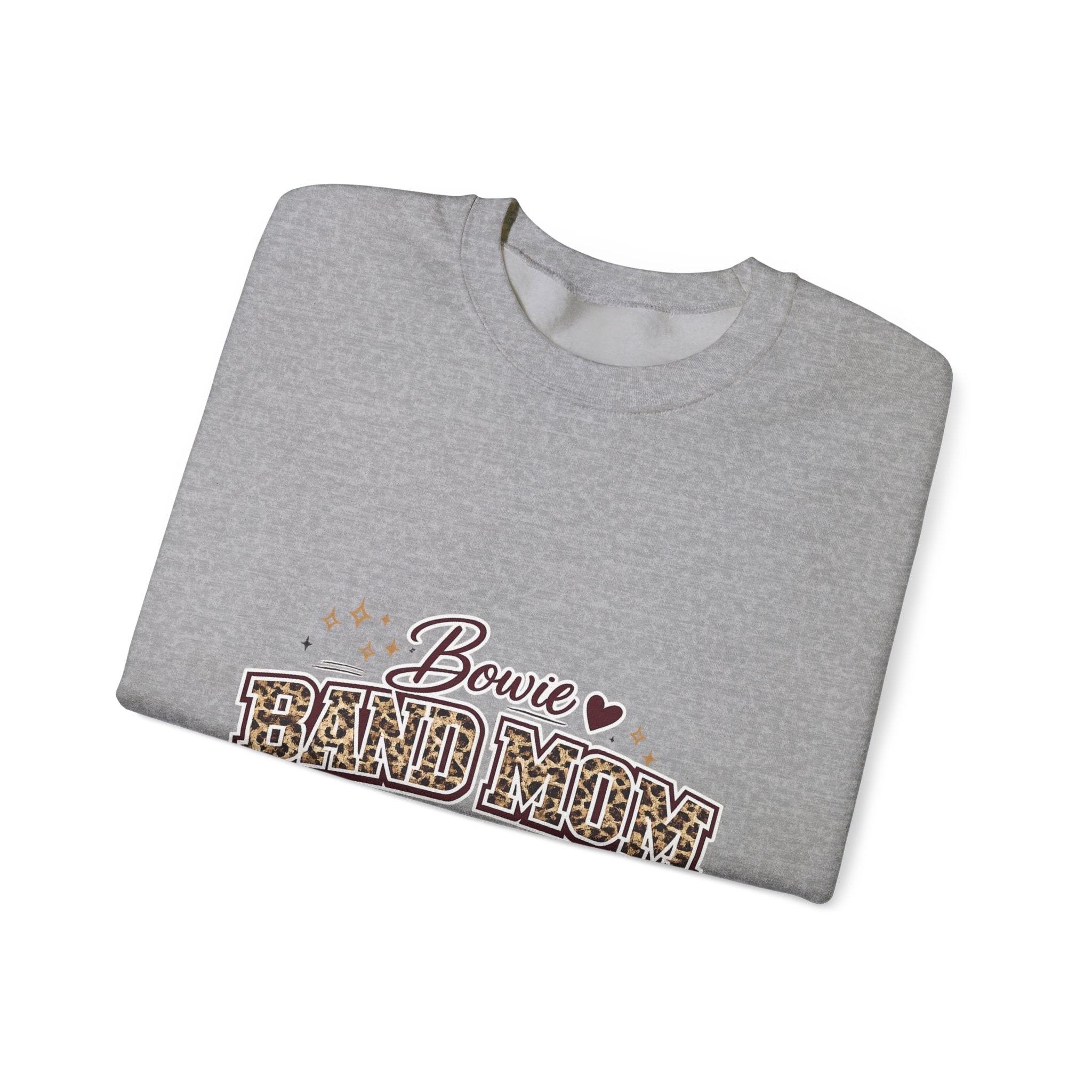 Band Mom Crewneck Sweatshirt — Bowie Marching Bulldogs Leopard Print