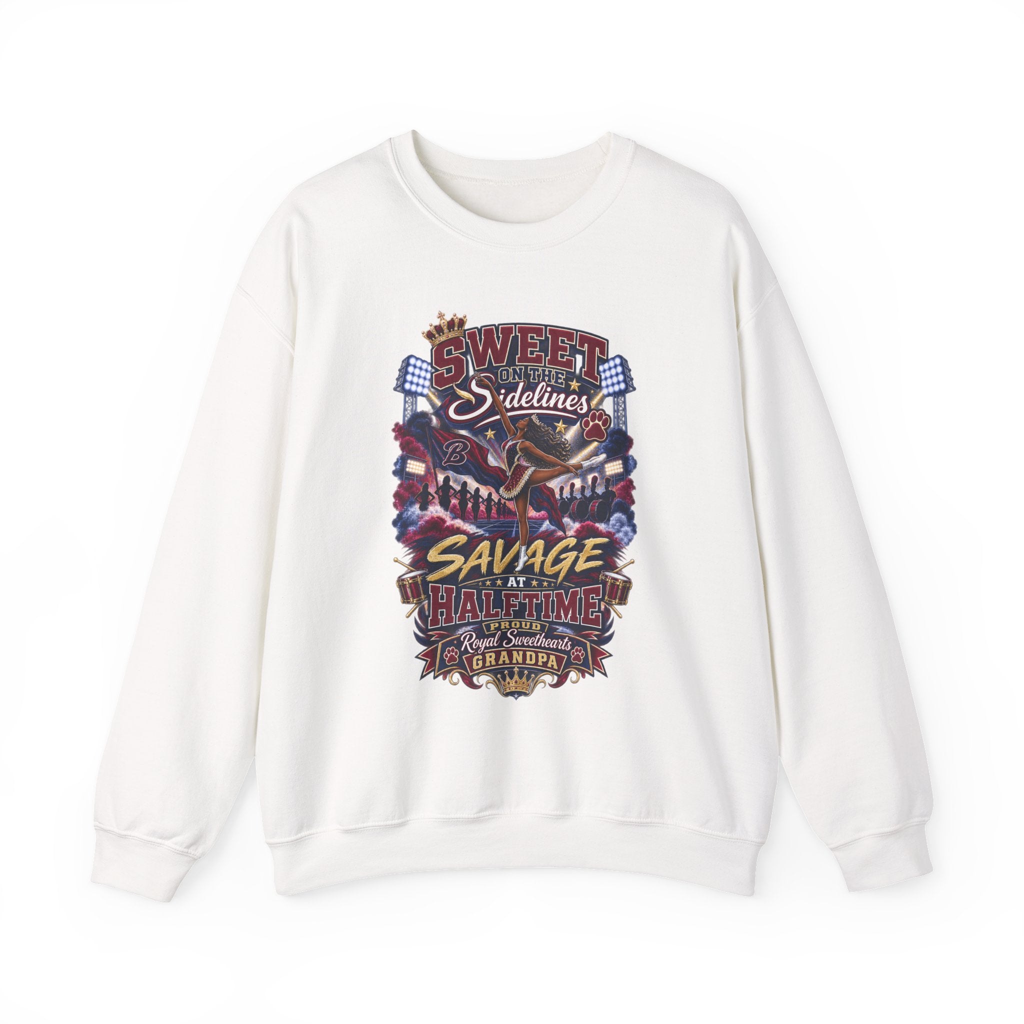 Savage at Halftime Crewneck Sweatshirt — 'Sweet Sideline' Vintage Football Grandpa Graphic