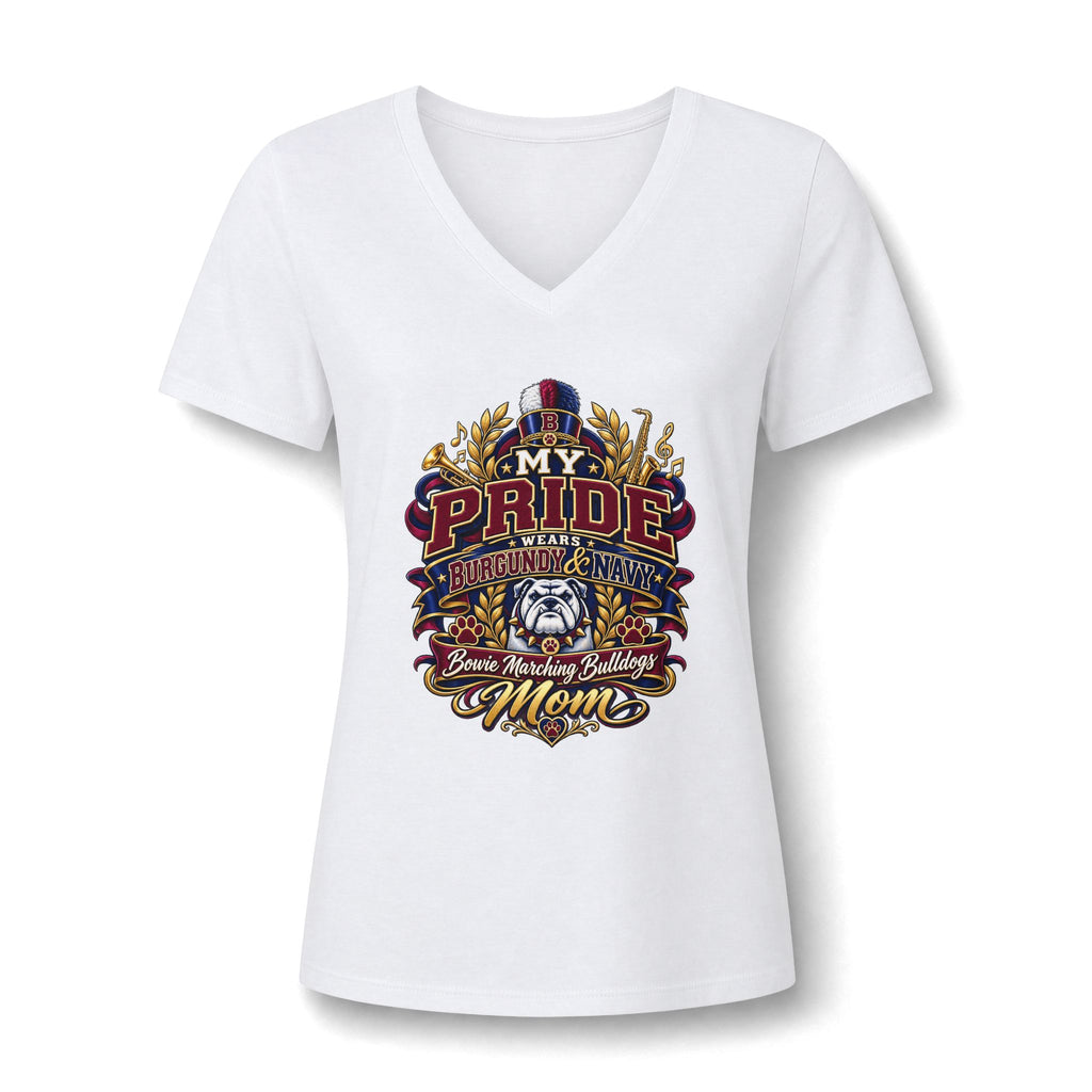 Women's V-Neck Tee — 'Pride Rockland Mountain Navy' Motorcycle Mom Graphic