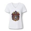 Women's V-Neck Tee — 'Pride Rockland Mountain Navy' Motorcycle Mom Graphic