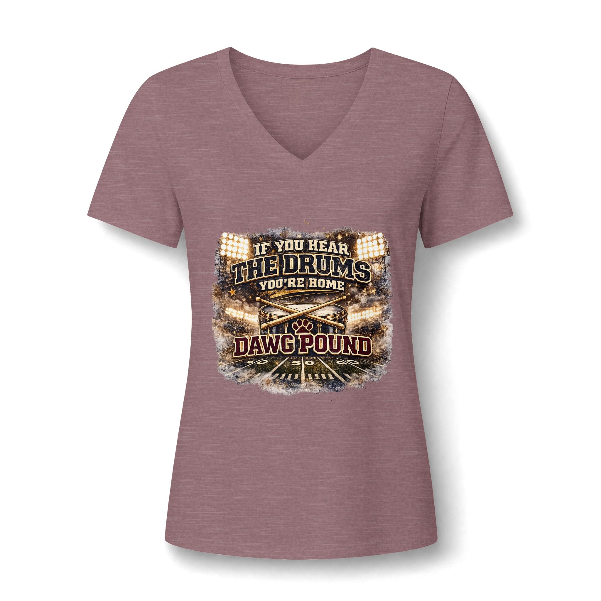 Dawg Pound Football V-Neck Tee — "If You Hear The Drums You're Home"