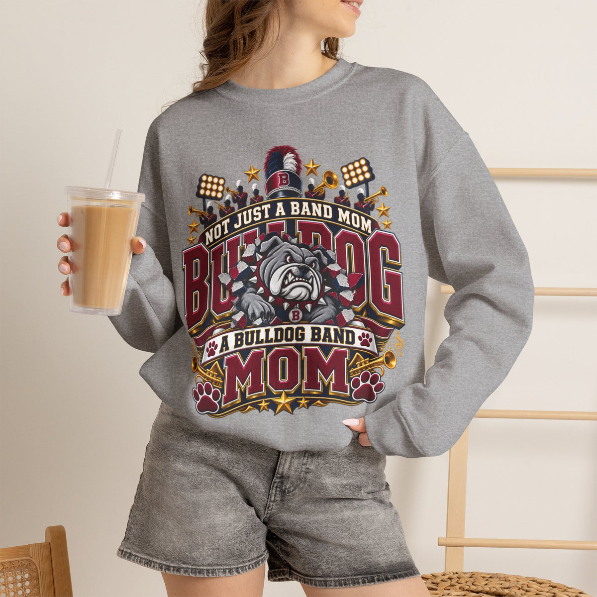 Bulldog Band Mom Crewneck Sweatshirt — "Not Just a Band Mom" Supporter Pullover