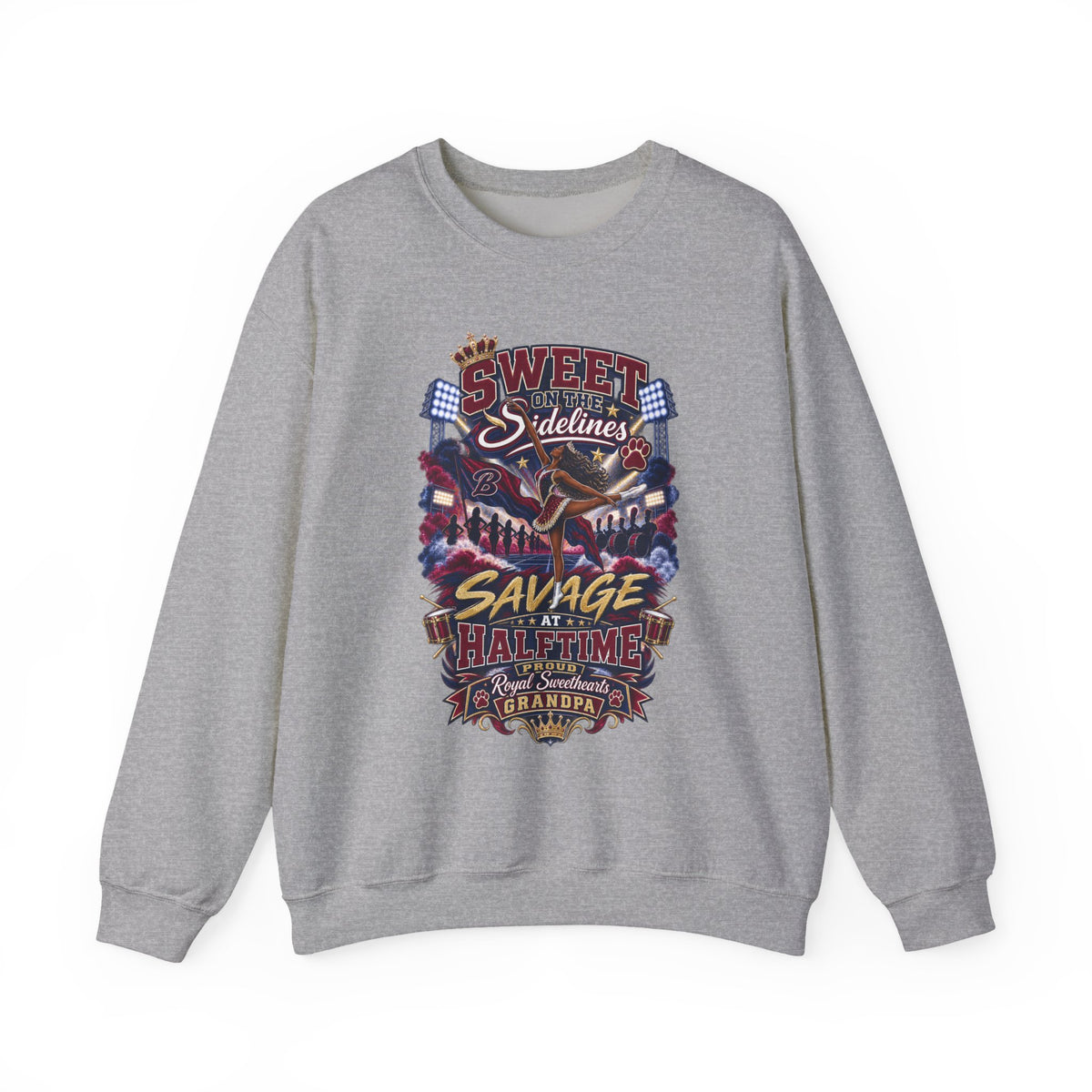 Savage at Halftime Crewneck Sweatshirt — 'Sweet Sideline' Vintage Football Grandpa Graphic