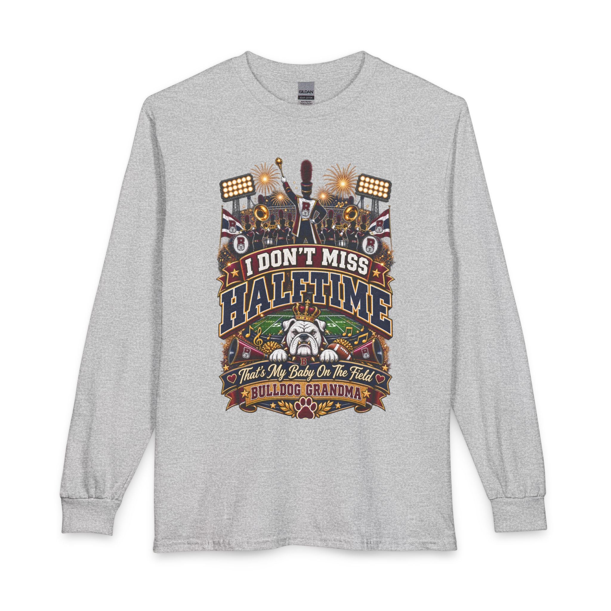 Bulldog Grandma Football Long Sleeve — “I Don’t Miss Halftime” Fan Tee