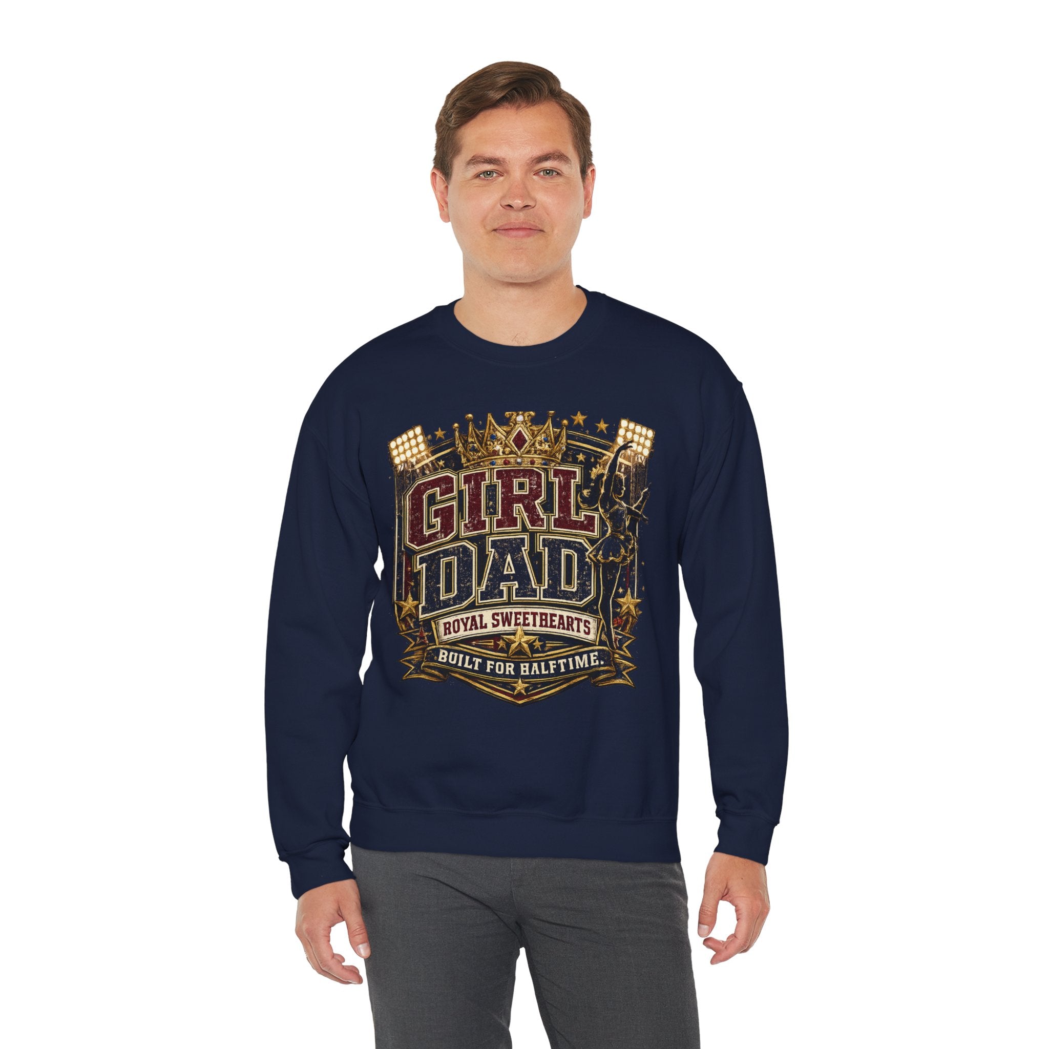 Girl Dad Crewneck Sweatshirt — 'Girl Dad: Royal Sweethearts, Built for Halftime' Vintage Football Design