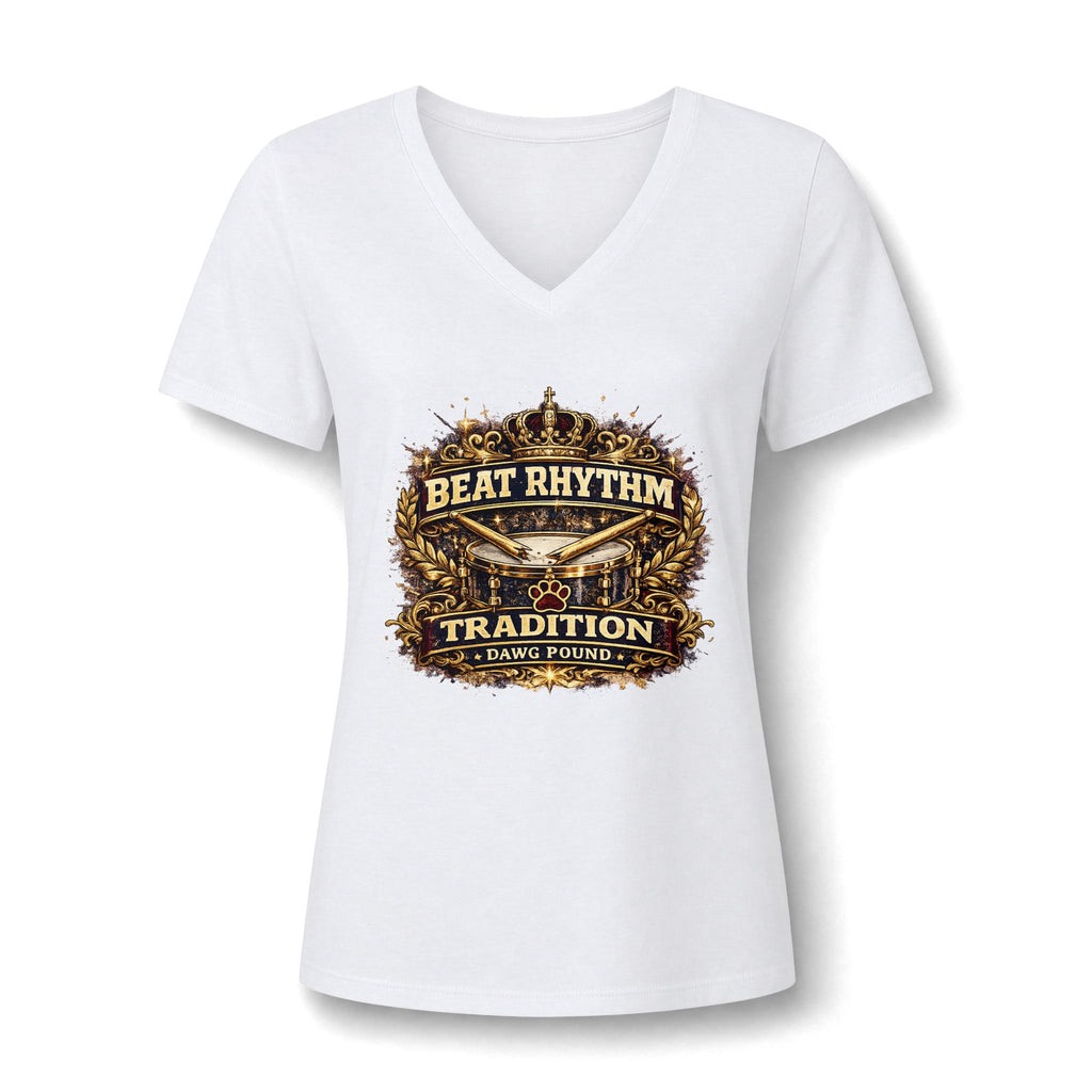 Beat Rhythm Tradition Women's V-Neck Tee — Drumline / Musician Pride Graphic Shirt