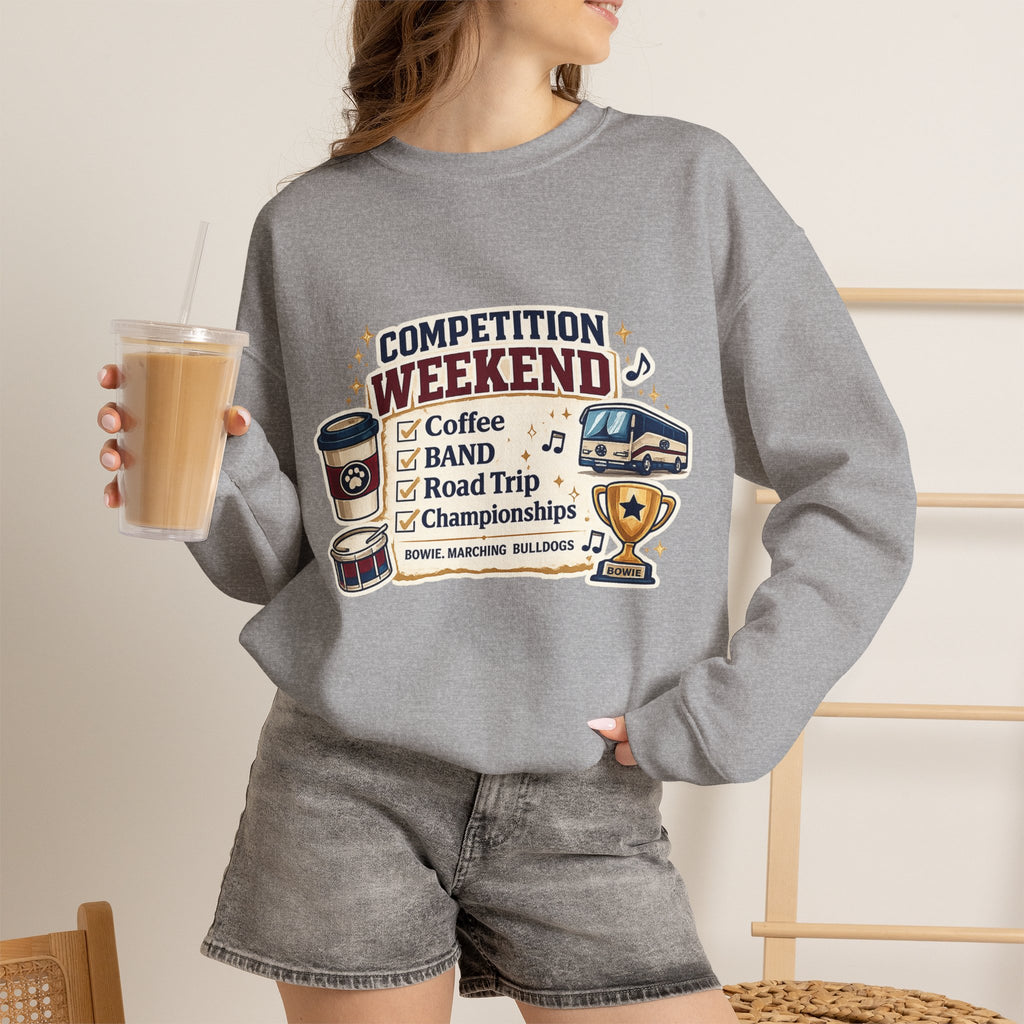 Competition Weekend Crewneck Sweatshirt — Band Road Trip, Coffee & Championships
