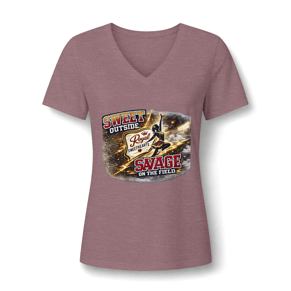 Women's V-Neck Tee — "Sweet Outside, Savage on the Field" Graphic Baseball Softball Shirt