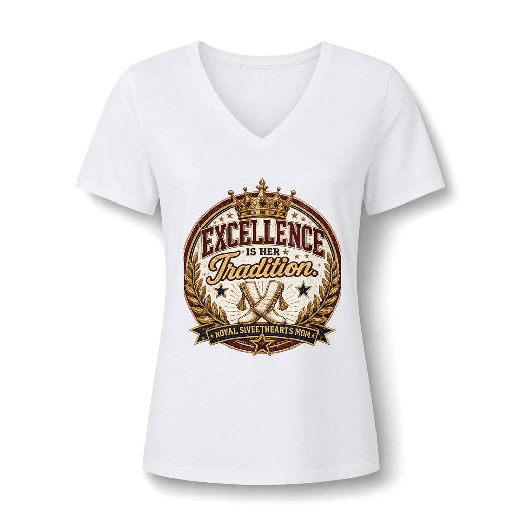 Women's V-Neck Tee — 'Excellence Is Her Tradition' Vintage Crest