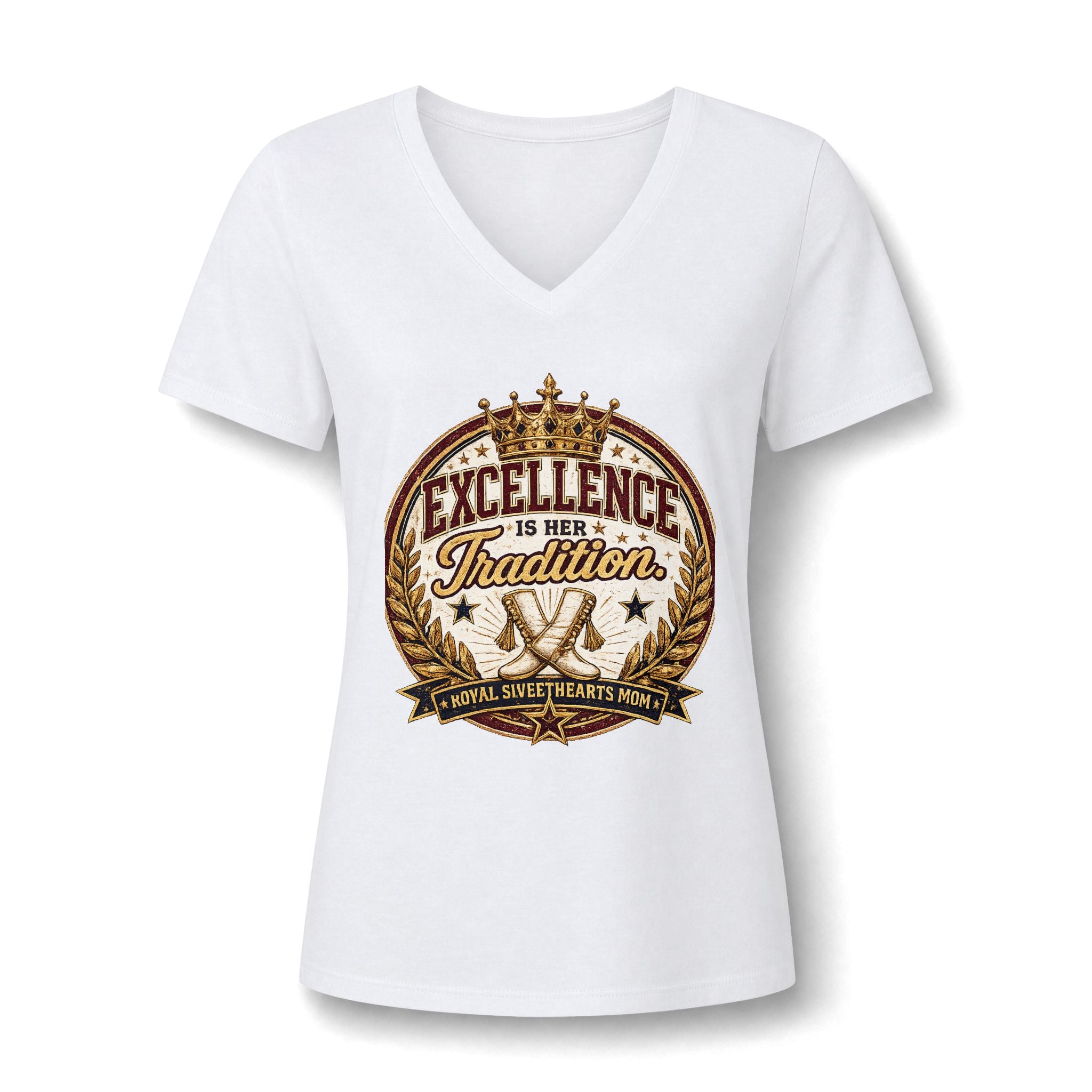 Women's V-Neck Tee — 'Excellence Is Her Tradition' Vintage Crest