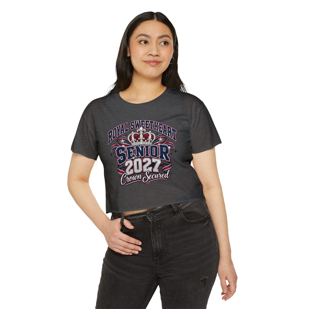 Senior 2027 Crown Sealed Crop Top – Royal Sweetheart Graduation Tee